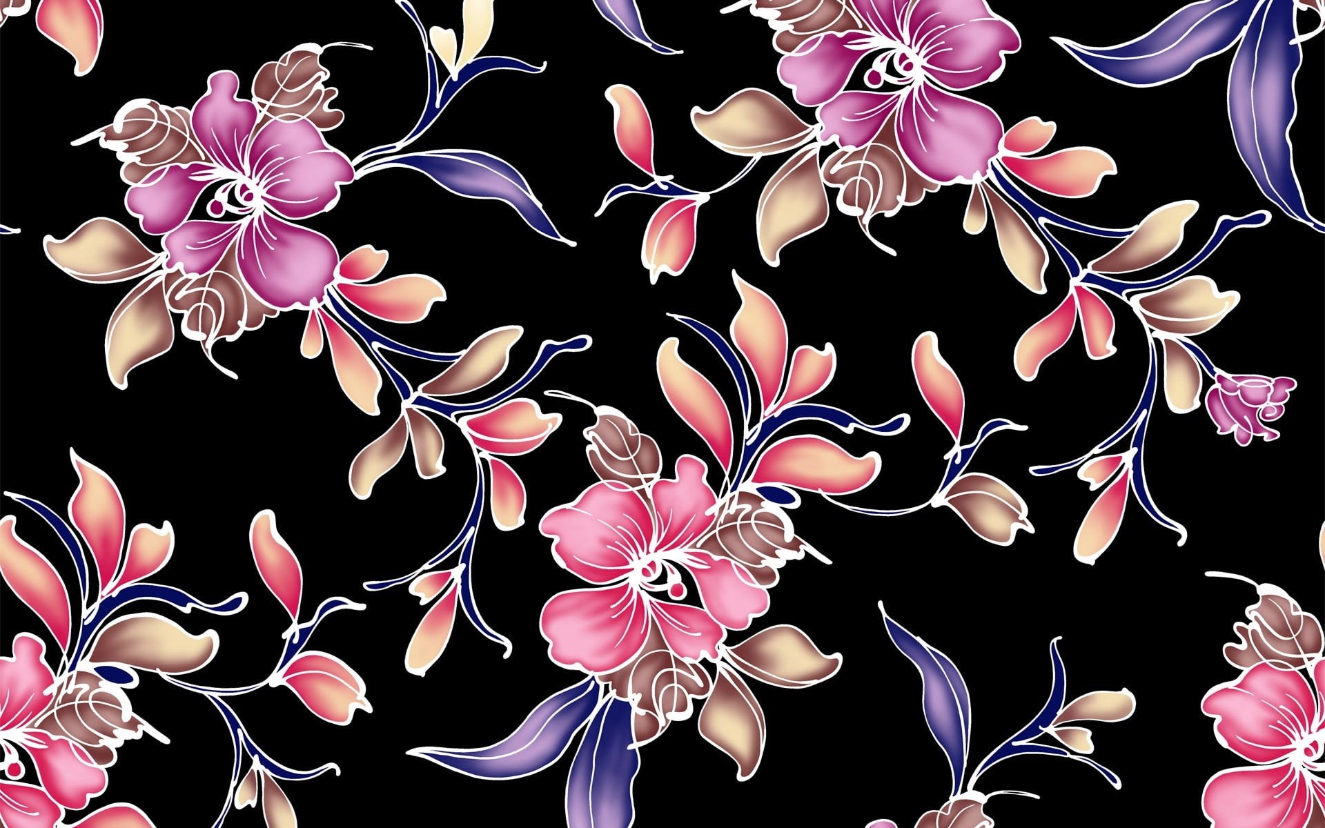 backgrounds, leaf, multi Colored, 1080P, textile, no people, ornate, black background, vulnerability, flowering plant, summer, elegance, beauty in nature, HD Wallpaper