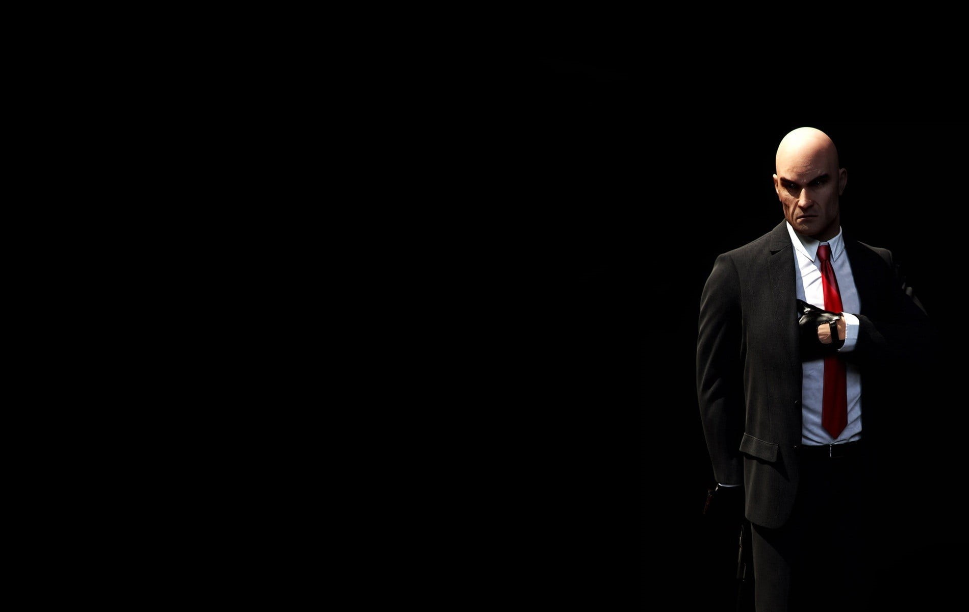 businessman, copy space, indoors, 720P, formalwear, one person, adult, full suit, front view, well-dressed, men, studio shot, males, Hitman, completely bald, HD Wallpaper
