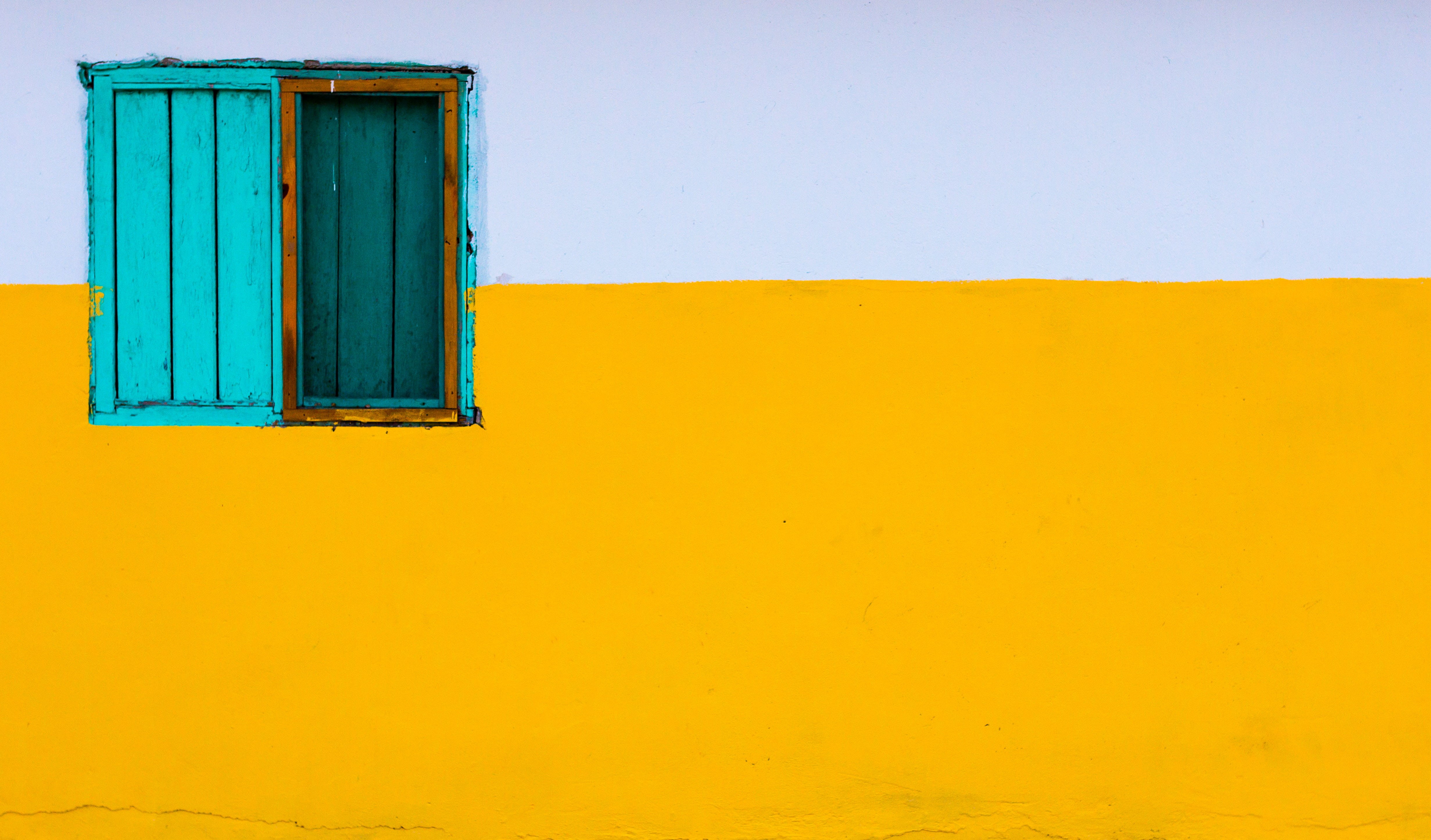 4K, copy space, building exterior, blue, teal, day, house, old, white, turquoise colored, orange color, vibrant color, outdoors, wall, building, no people, HD Wallpaper