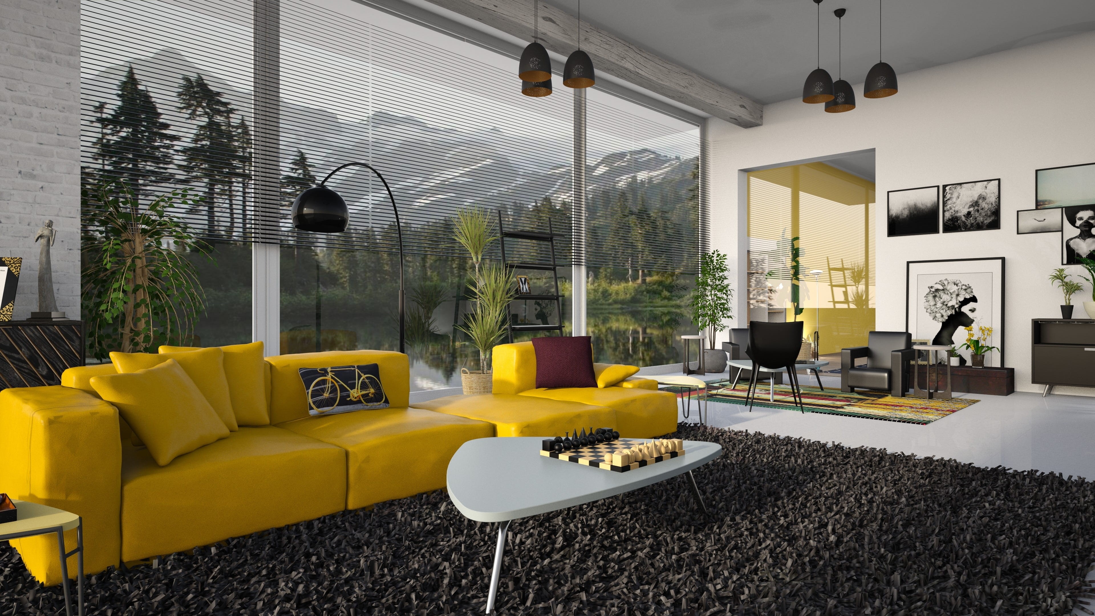 modern, design, 4K, domestic room, chair, electric lamp, home, lighting equipment, couch, indoors, window, luxury, furniture, the interior of the, wealth, HD Wallpaper