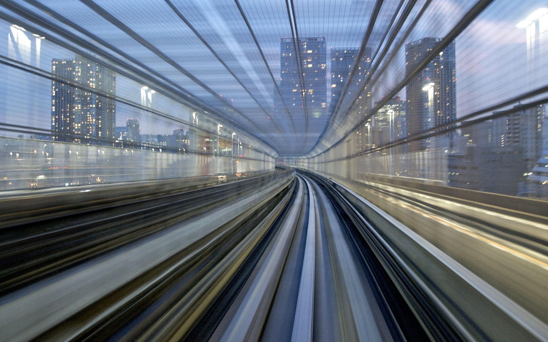 transportation, building exterior, city, metro, illuminated, built structure, diminishing perspective, motion blur, the way forward, mode of transportation, HD Wallpaper