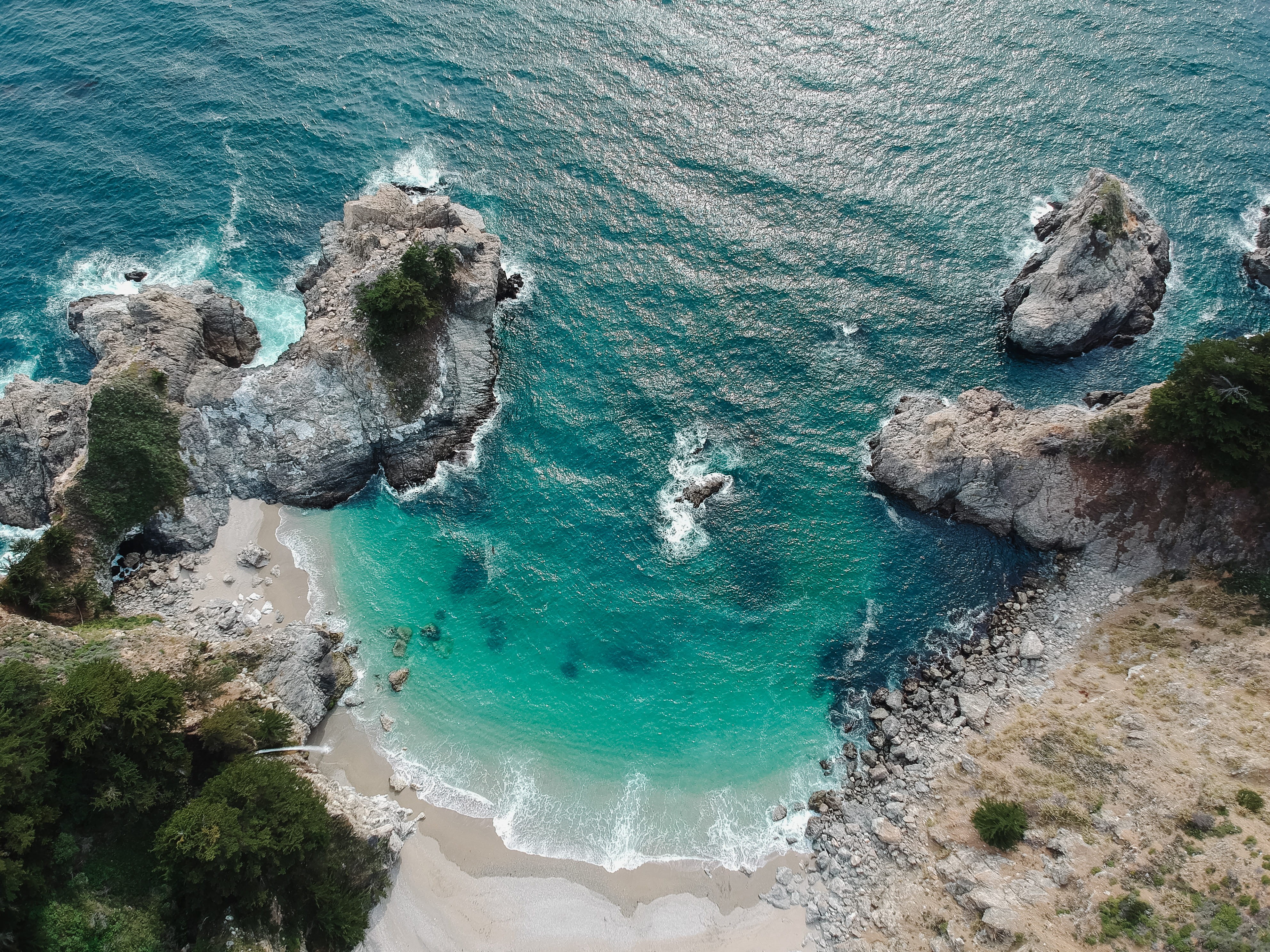 daytime, beauty In Nature, mediterranean Sea, ocean, nature, waterfall, coast, sea, tourism, looking down, europe, sunlight, 4K, sunny, landscape, wave, HD Wallpaper