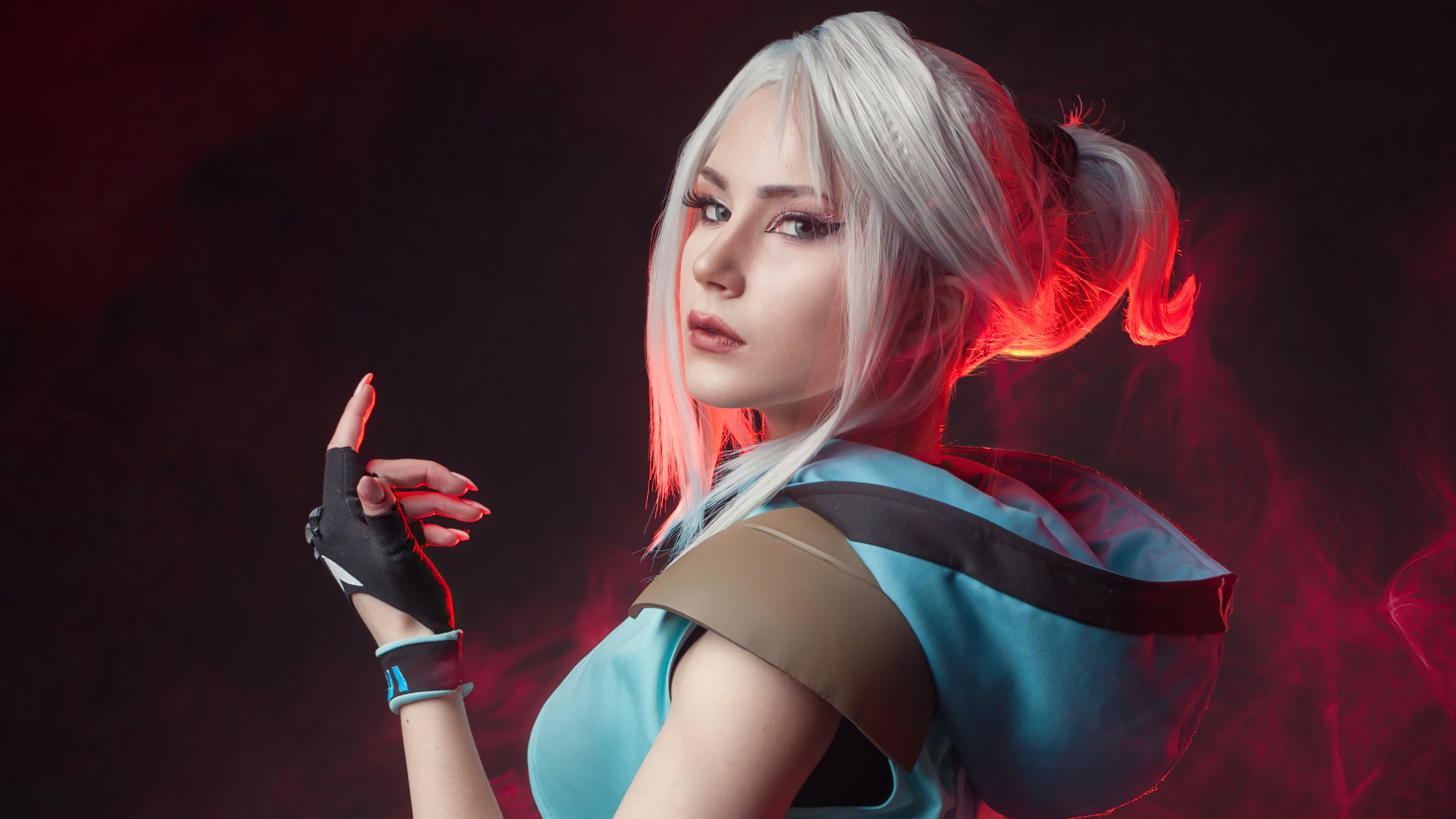 cosplay, 4K, women, Jett (Valorant), white hair, HD Wallpaper