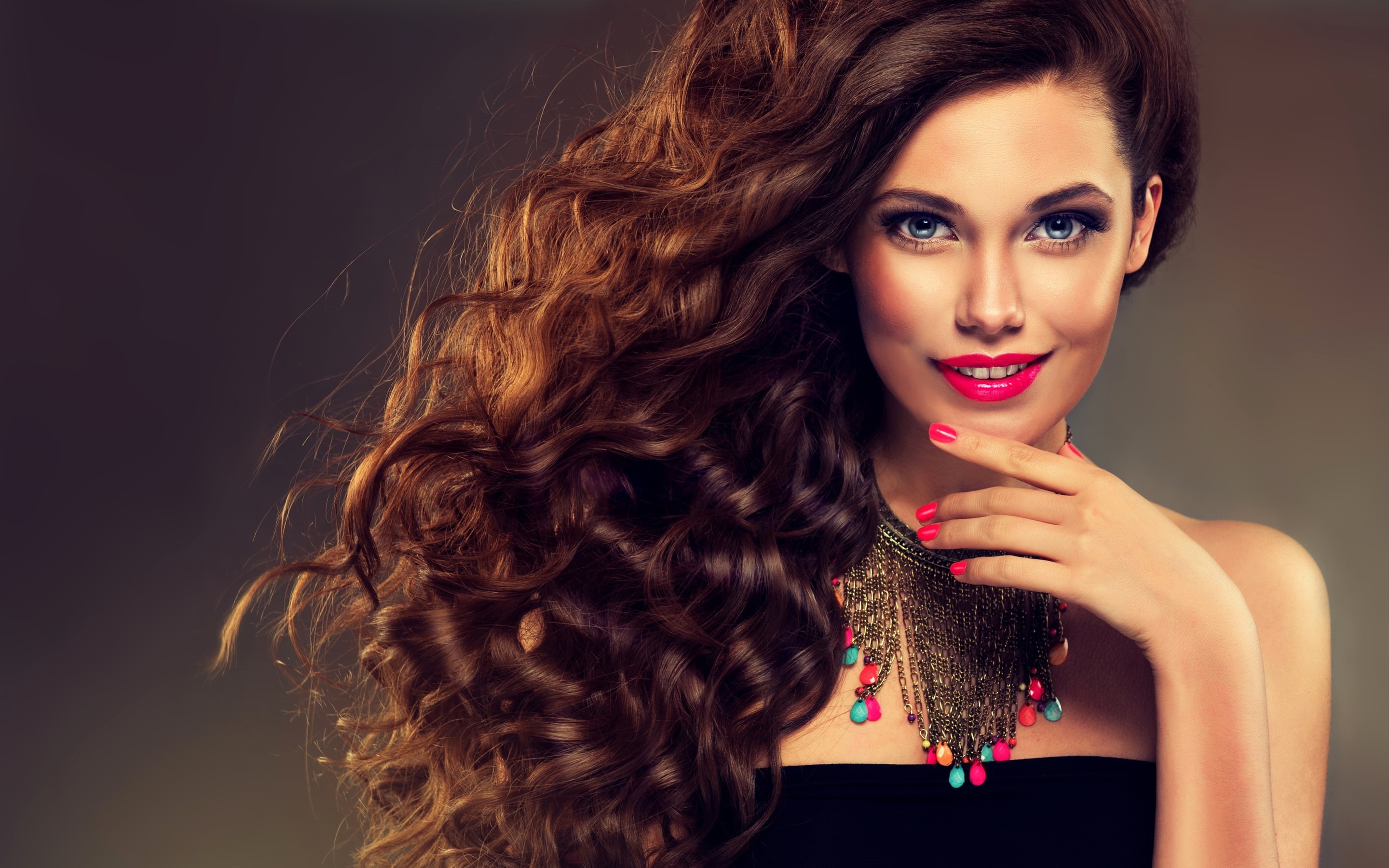 Model, 2K, Girl, Eyes, Blue, Smile, Hair, Beautiful, Curly, HD Wallpaper