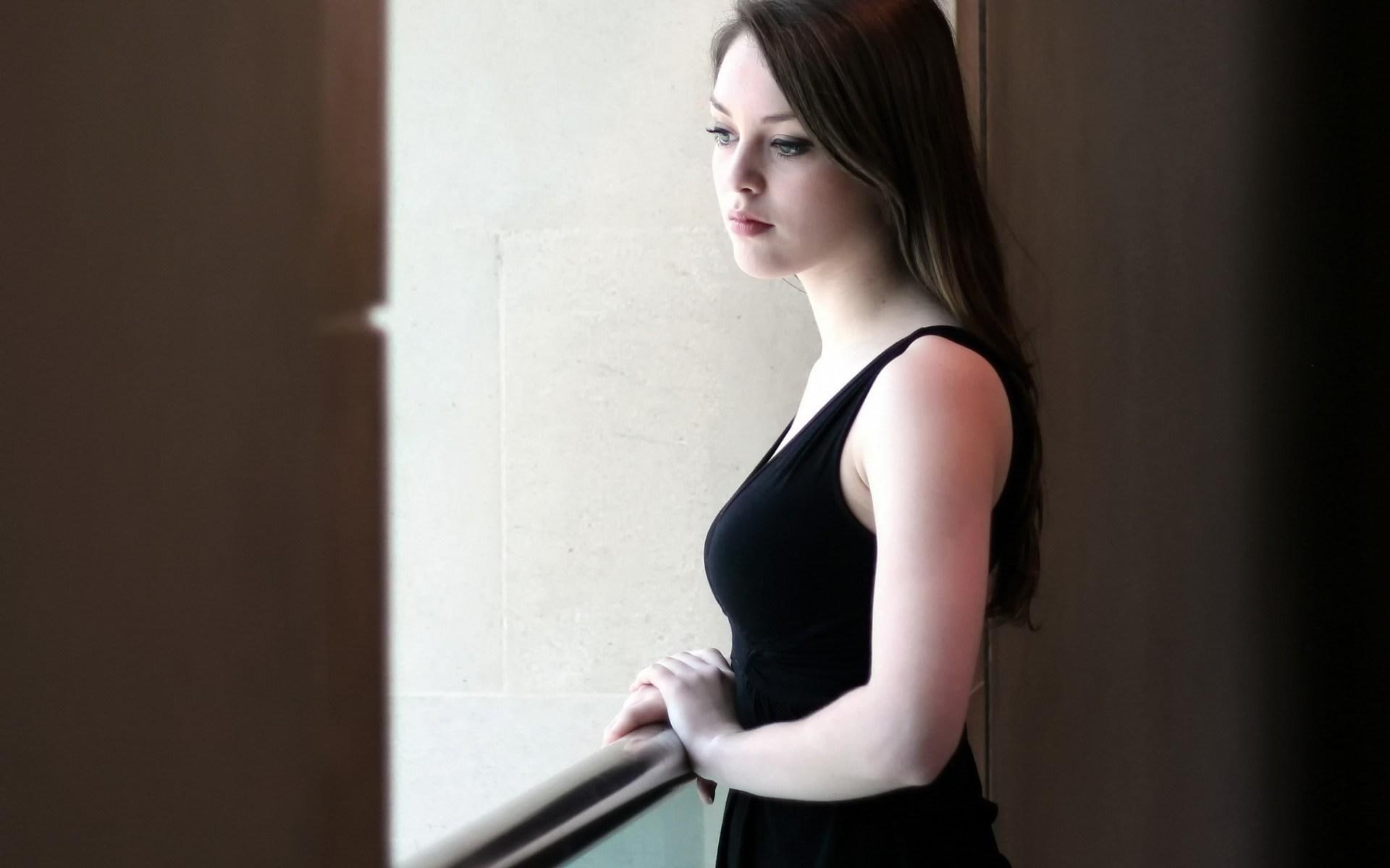 dress, 1080P, beautiful, black, girl, model, HD Wallpaper