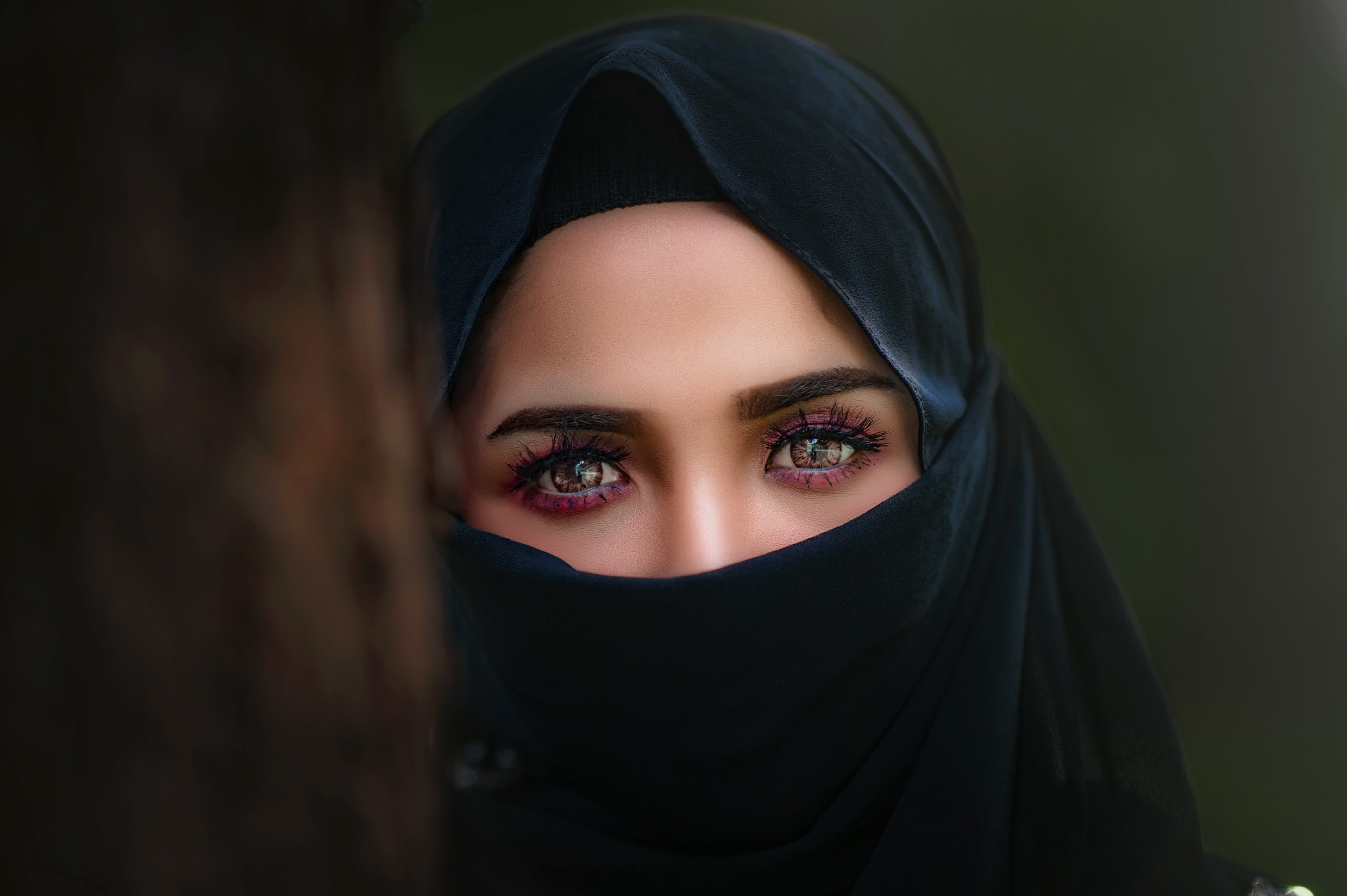 hood, black, front view, woman, beauty, body part, headscarf, wear, photography, portrait, headshot, looking, scarf, young adult, women, young women, viel, HD Wallpaper
