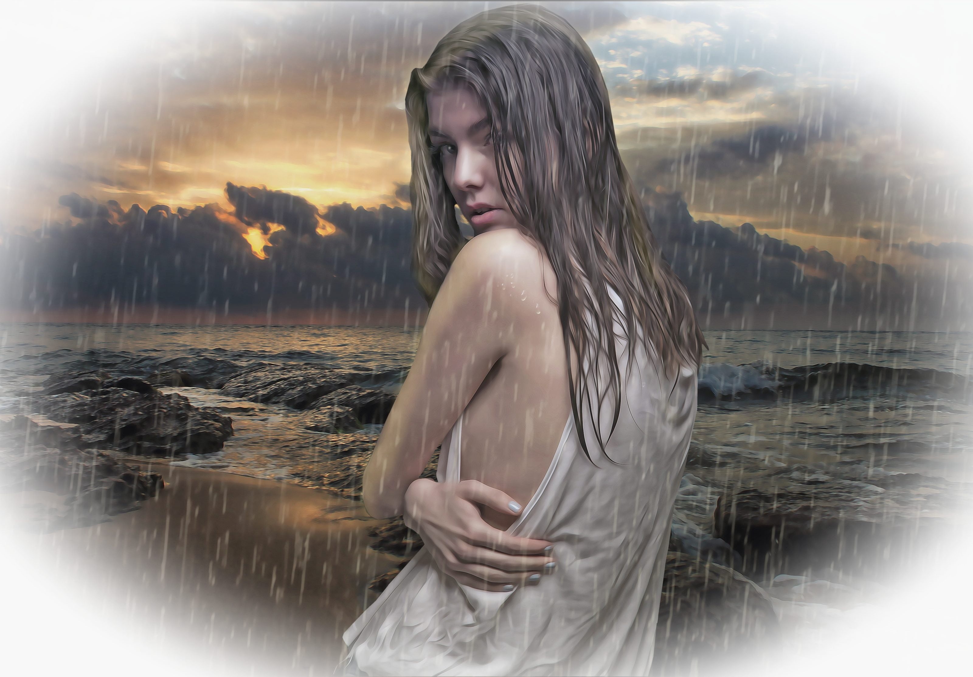 female, real people, white, attractive, portrait, one woman only, beautiful woman, hair, body, water, hairstyle, rain, nature, young women, woman, top, HD Wallpaper