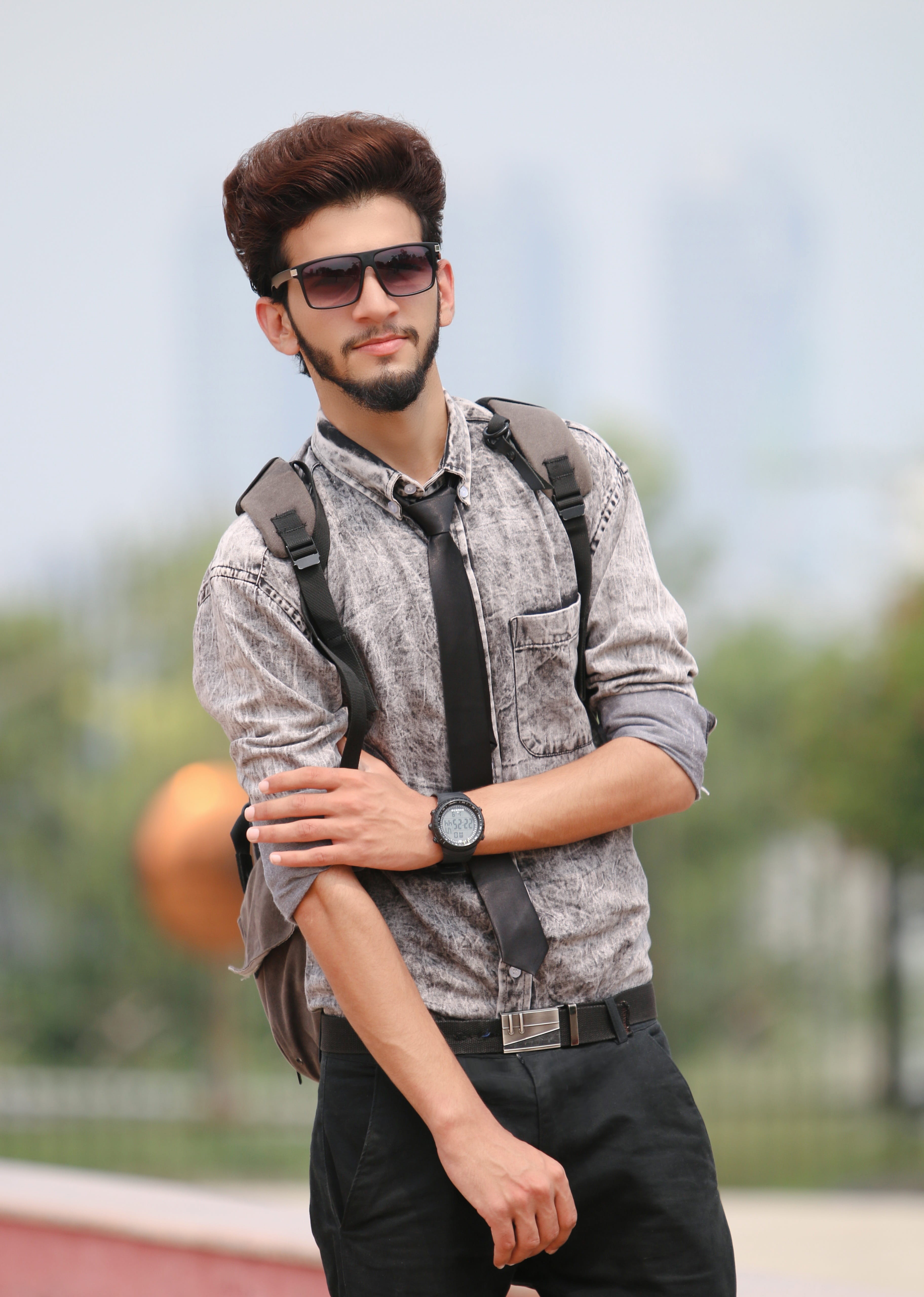 portrait, sunglasses, glasses, standing, jacket, clothing, day, stylish, look, hair style, attractive, pose, casual clothing, adult, lifestyles, style, Phone HD Wallpaper