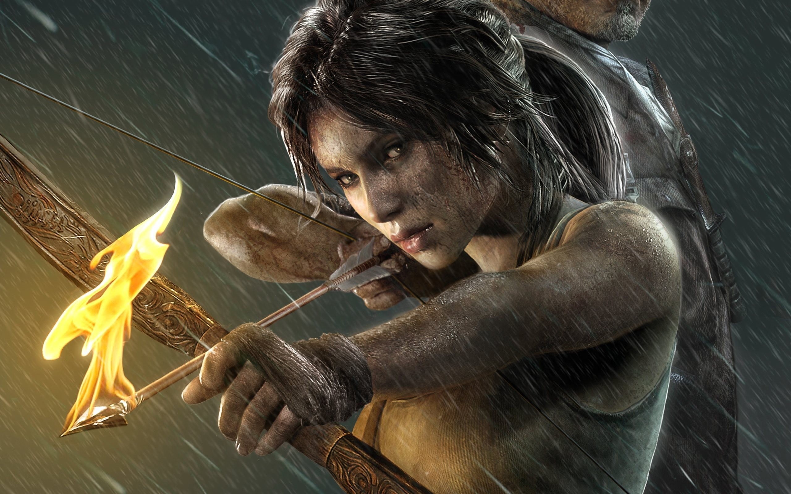 2K, adult, indoors, female, hair, fire - natural phenomenon, Tomb Raider, anime, leisure activity, women, Arrow, headshot, burning, real people, HD Wallpaper