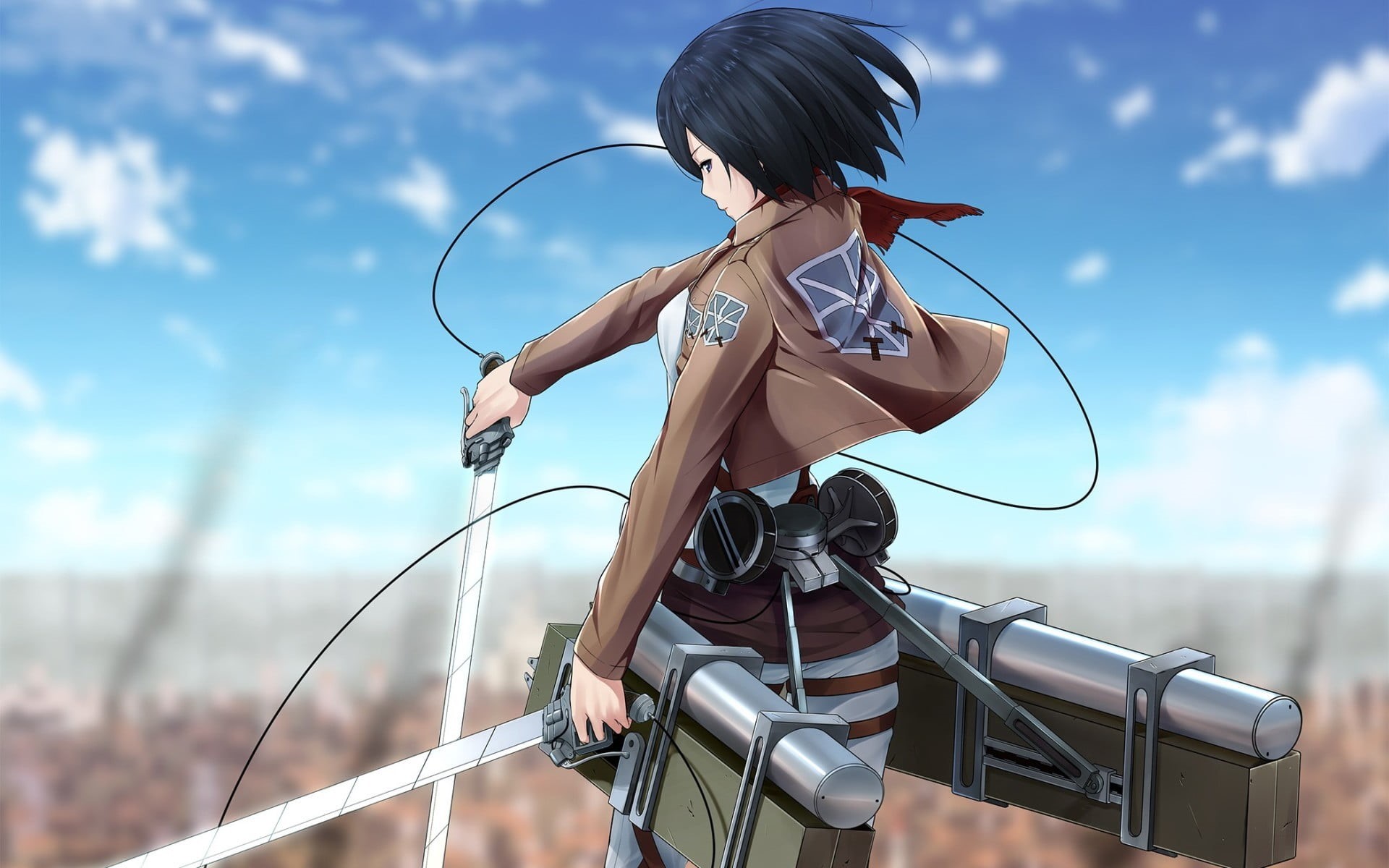 holding, sky, Mikasa Ackerman, sport, day, sunlight, archery, real people, leisure activity, women, anime, young adult, focus on foreground, outdoors, arrow - bow and arrow, HD Wallpaper