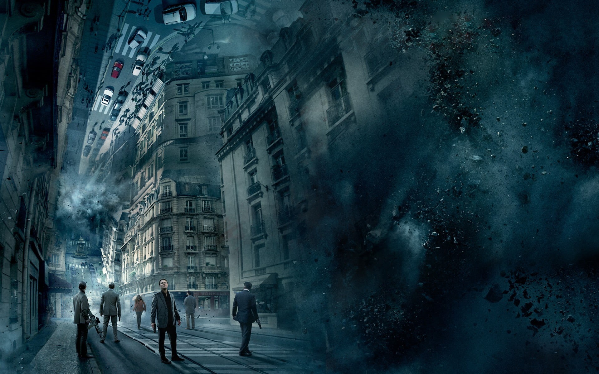 people, city street, building exterior, nature, night, architecture, snowing, movies, outdoors, street, cold temperature, building, group of people, 1080P, HD Wallpaper