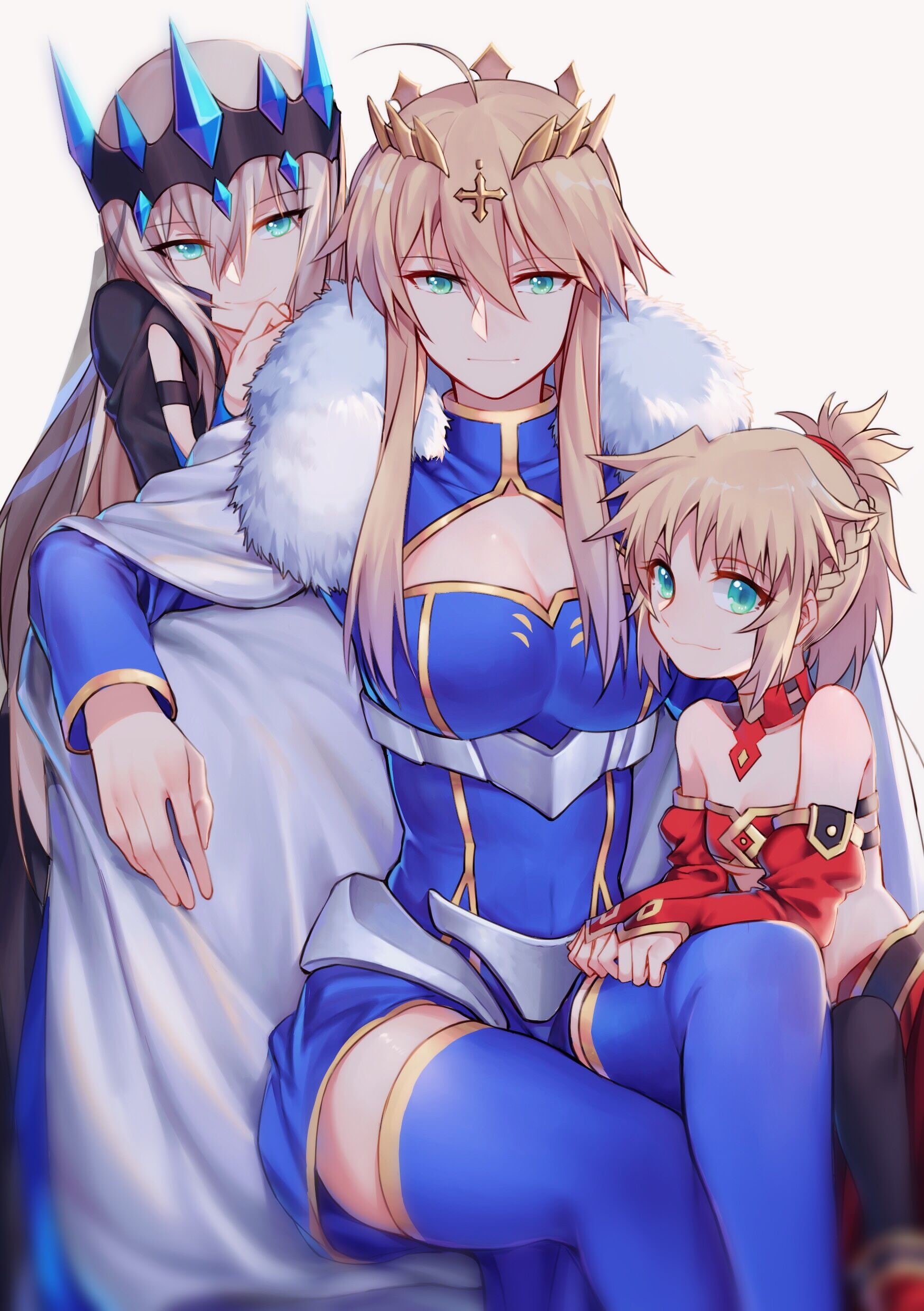Fate/Stay Night, fantasy girl, crown, anime, Fate Series, Artoria Pendragon, anime girls, Mordred (Fate/Apocrypha), Fate/Grand Order, Artoria Pendragon (Lancer), Phone HD Wallpaper