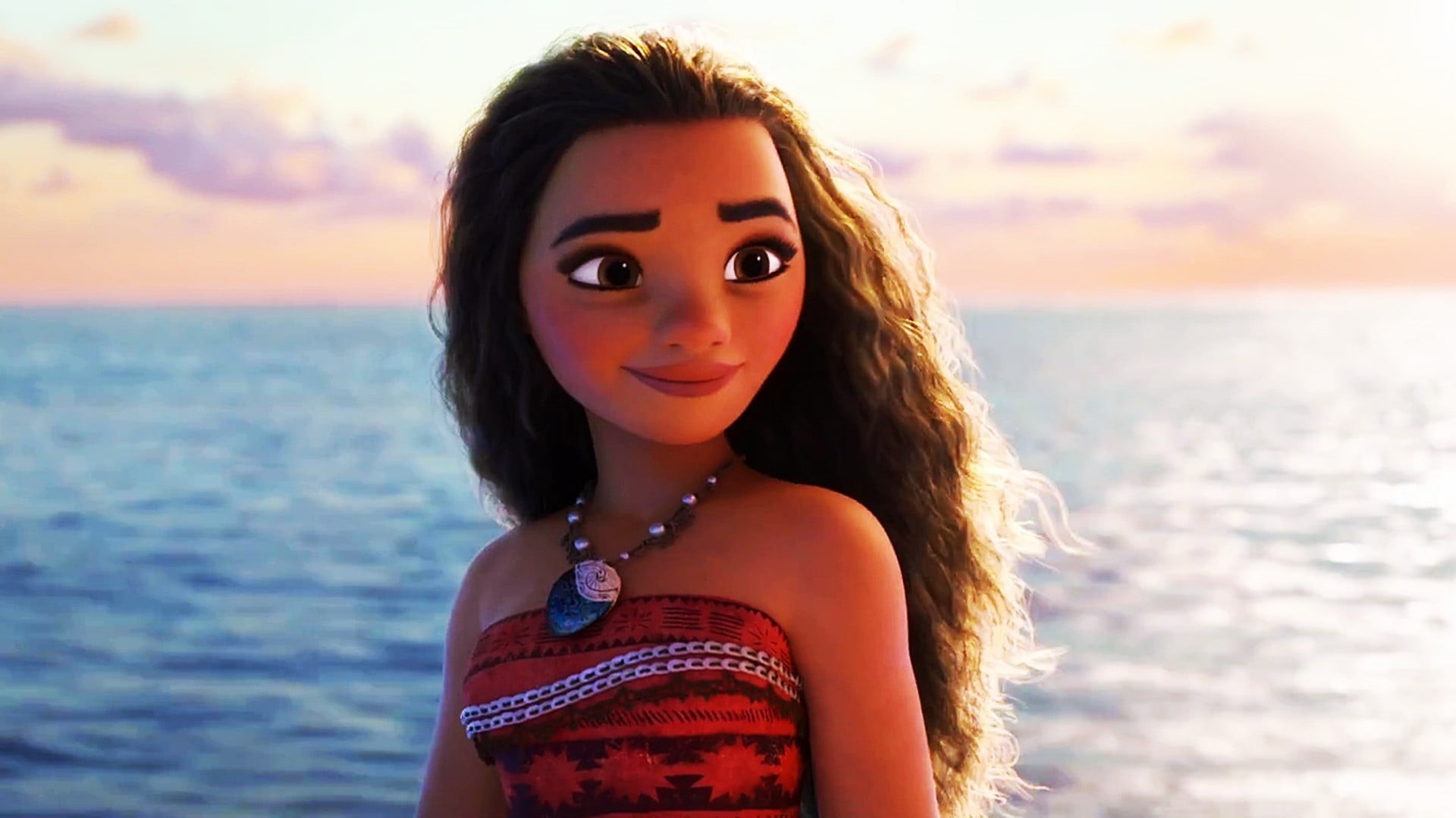 long hair, young adult, beauty, Moana, illustration, sky, sunset, horizon over water, one person, water, leisure activity, hairstyle, portrait, real people, HD Wallpaper