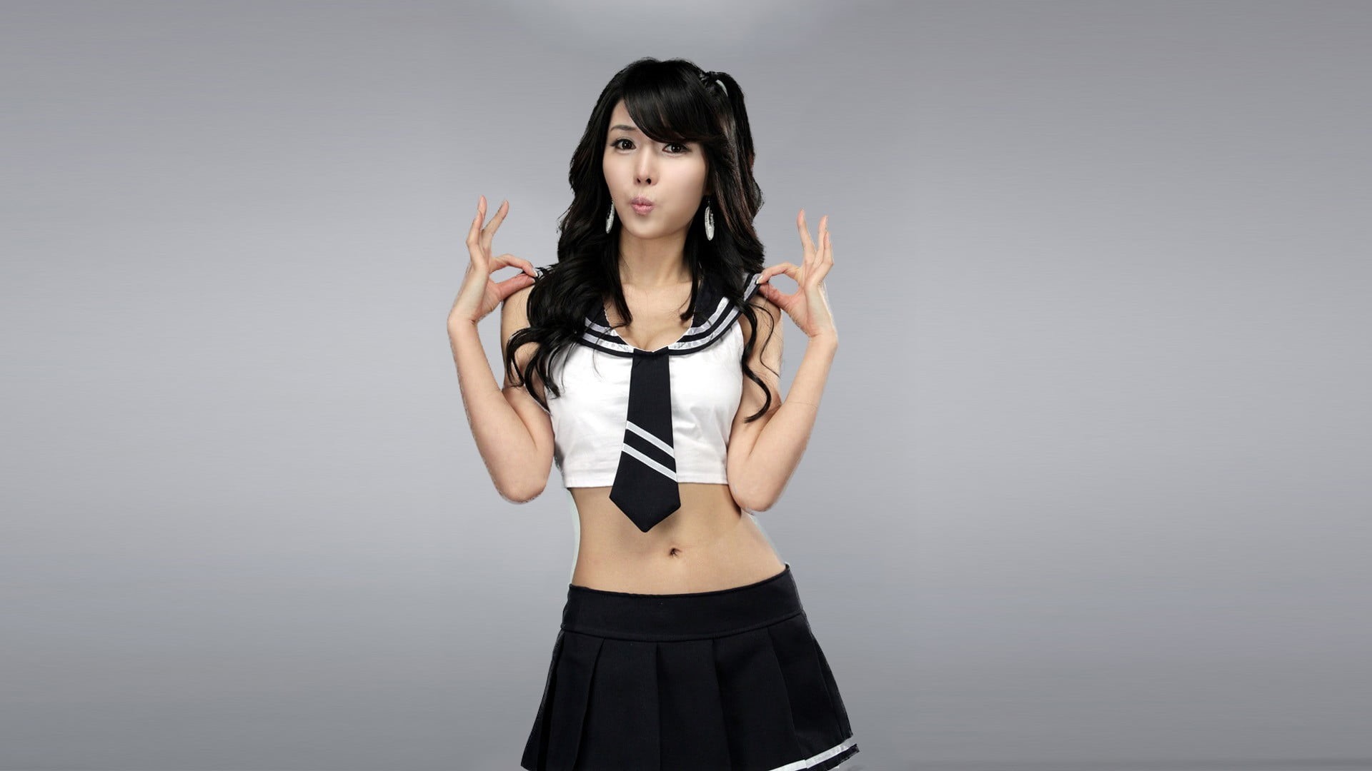 s, black, simple background, costume, portrait, copy Space, asian and Indian Ethnicities, white, japanese Ethnicity, three quarter length, standing, cute, HD Wallpaper