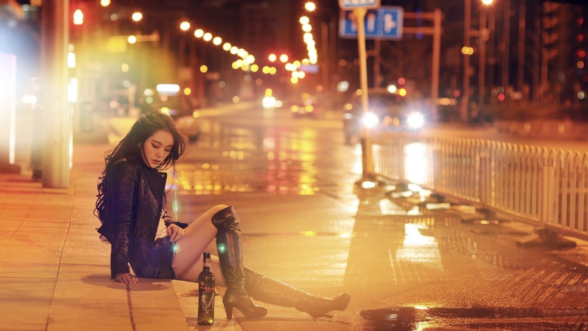s, sitting, happiness, adult, night, city, city street, jean shorts, rain, urban, asian Ethnicity, lifestyles, brown hair, people, cheerful, walking, hair, HD Wallpaper