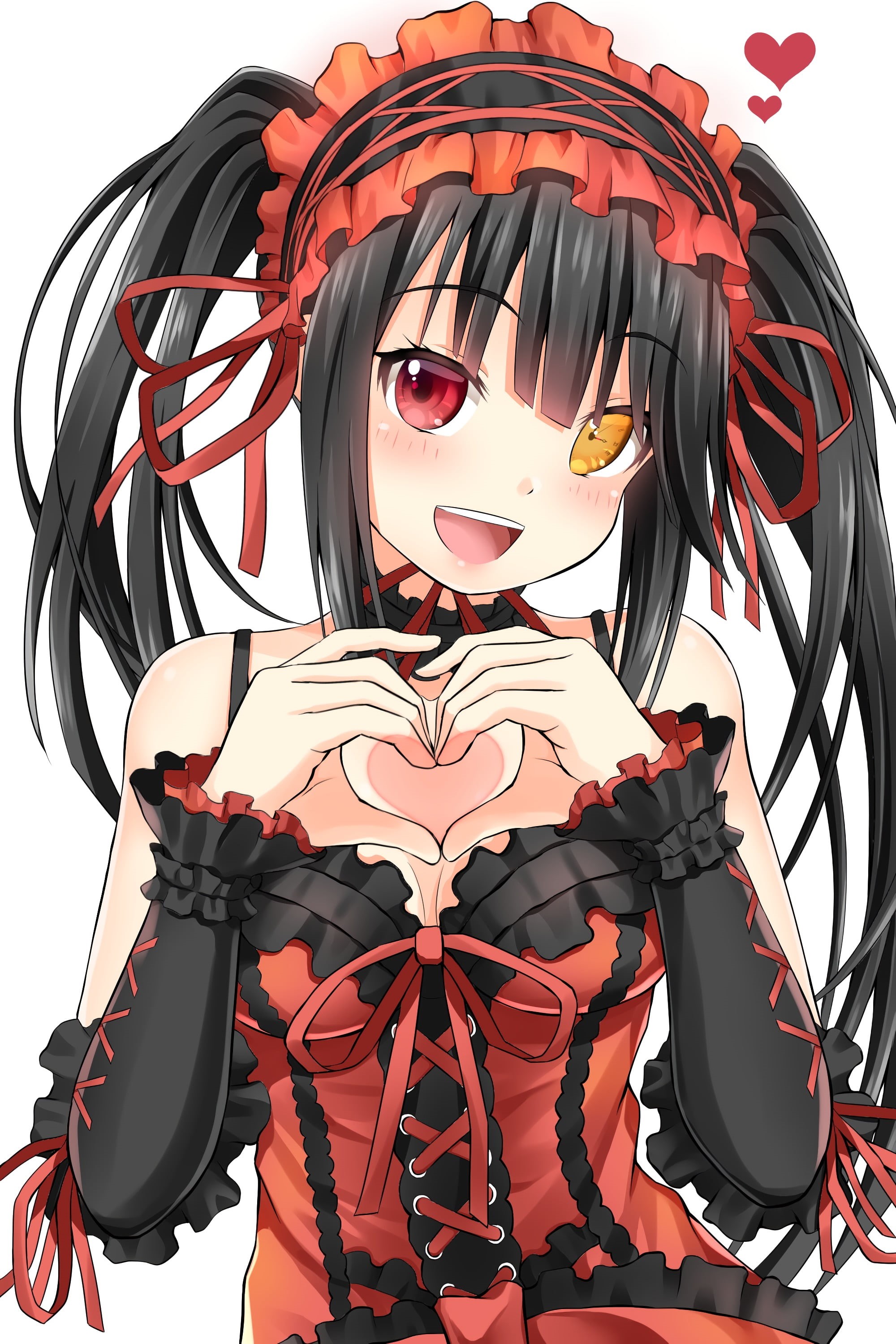 open shirt, long hair, hair, red, anime girls, indoors, Tokisaki Kurumi, anime, art and craft, 2K, black color, people, beauty, fashion, clothing, representation, Phone HD Wallpaper