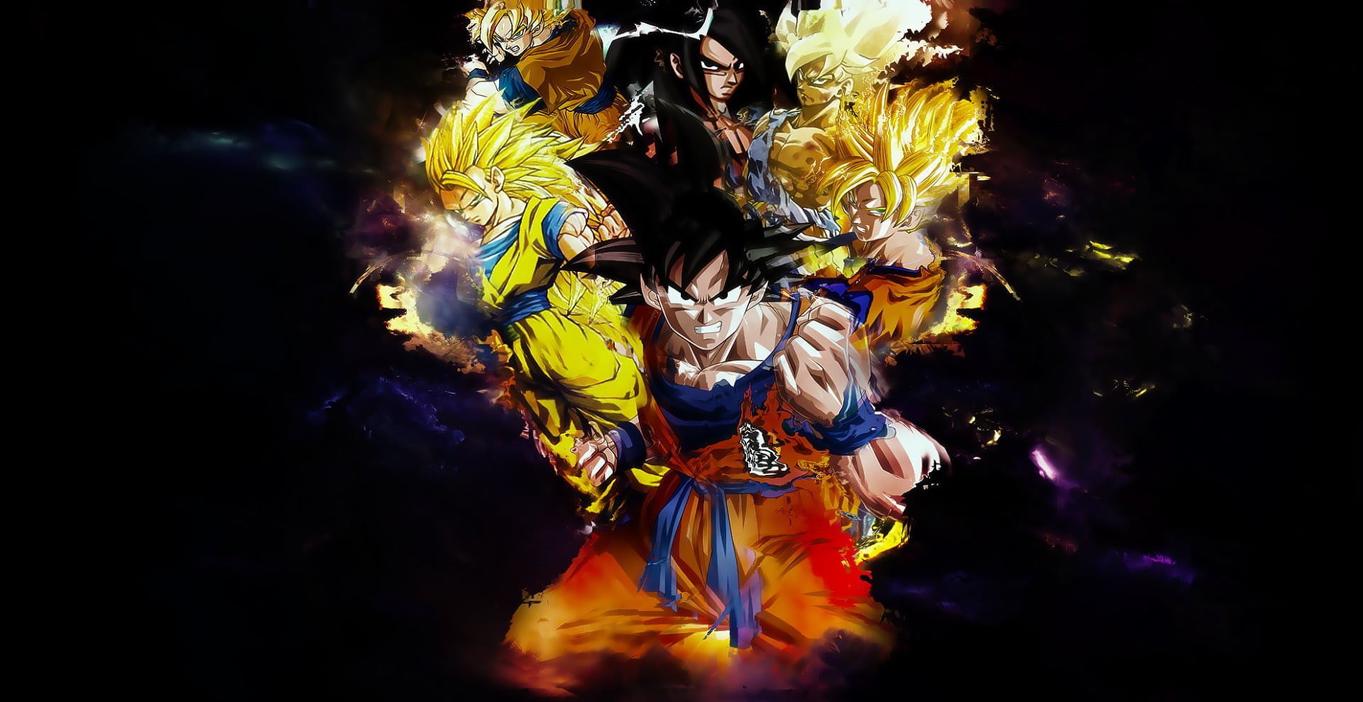 carnival - celebration event, night, black Color, yellow, digital, one Person, black background, saiyan, multi Colored, Dragon Ball Z, dark, HD Wallpaper