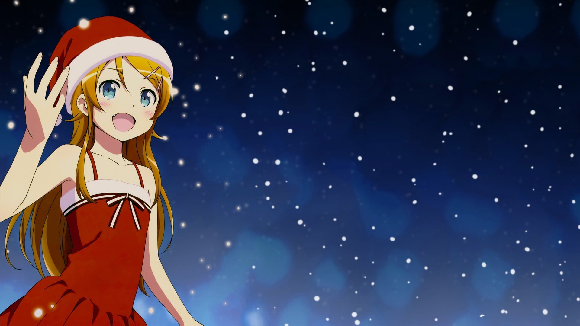 night, anime, Christmas, Kousaka Kirino, character, illustratio, religion, no people, anime girls, outdoors, belief, open mouth, sky, blonde, male likeness, HD Wallpaper