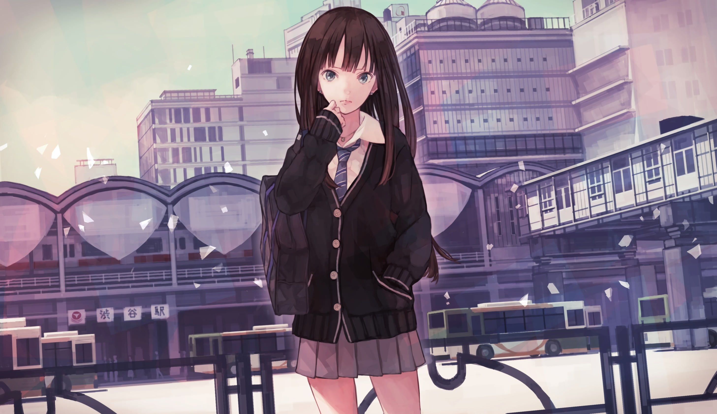 anime girls, architecture, one person, clothing, built structure, young adult, hairstyle, city life, real people, Shibuya Rin, bridge - man made structure, HD Wallpaper