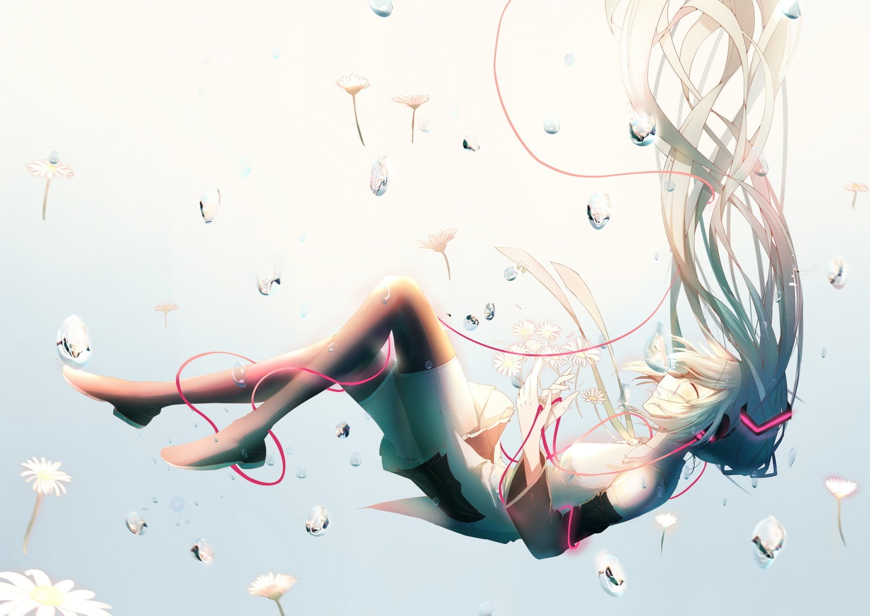 white background, bubbles, haired, clothing, 720P, character, one person, hairstyle, skirt, full length, beautiful woman, anime girls, twintails, HD Wallpaper