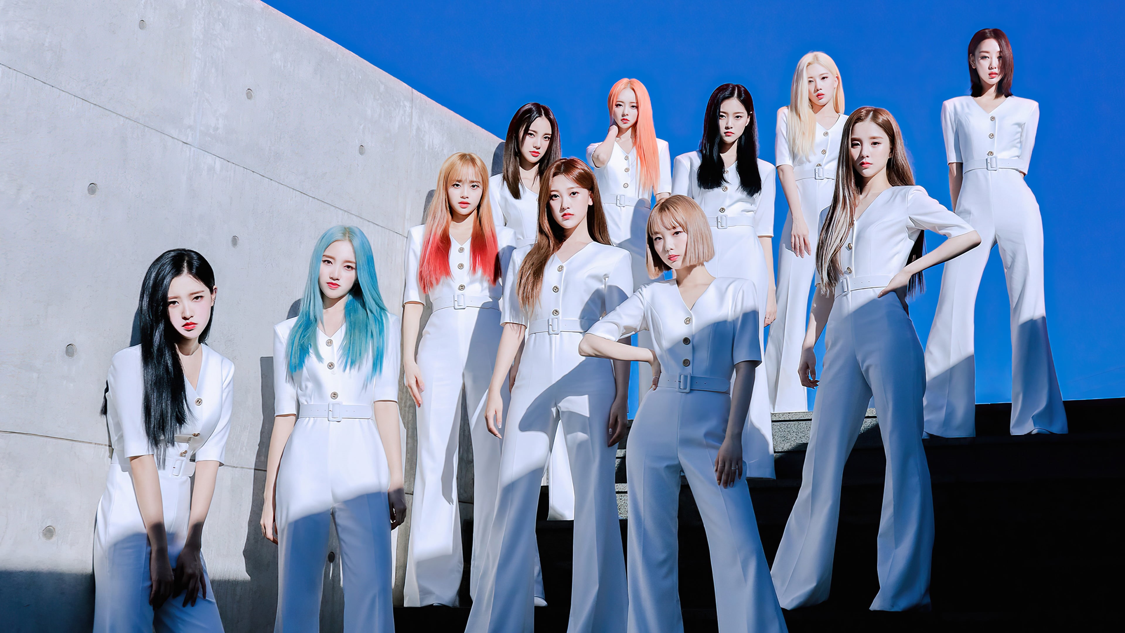long hair, dyed hair, women, LOONA, white clothing, K-pop, group of women, 4K, singer, HD Wallpaper