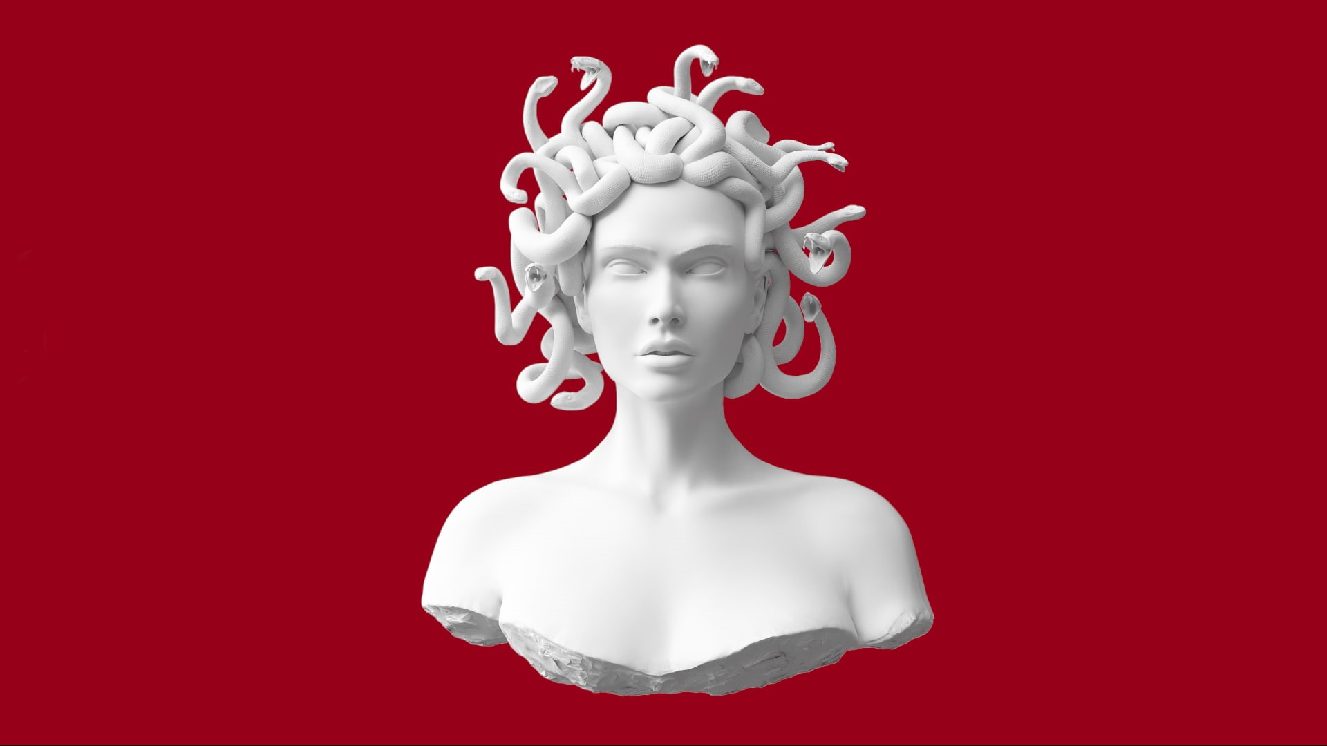 cut out, close-up, medusa, colored background, indoors, art and craft, single object, creativity, white color, sculpture, red background, make-up, no people, HD Wallpaper