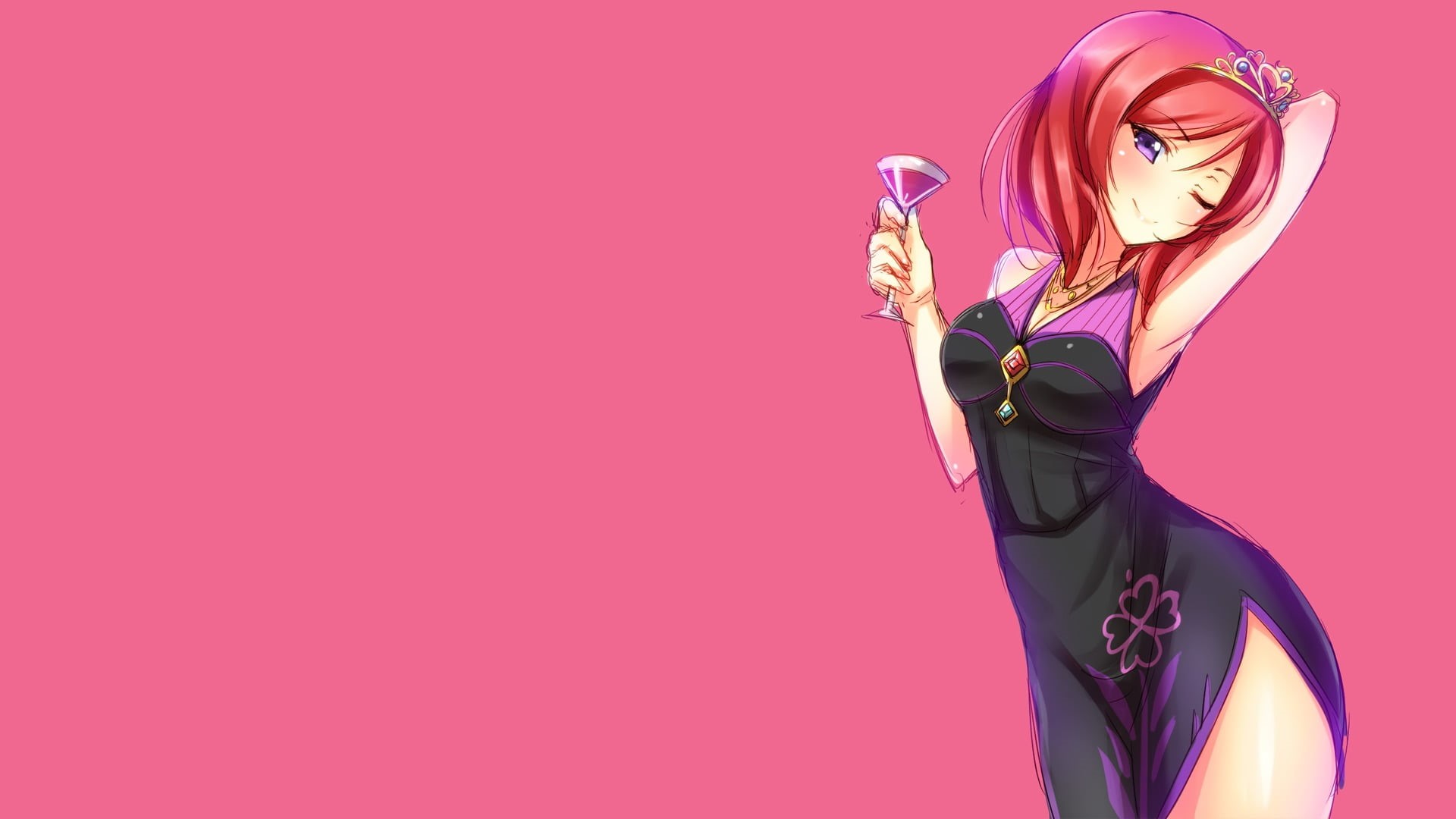 women, young women, anime, Love Live!, standing, colored background, fashion model, adult, fashion, hairstyle, anime girls, hair, character, pink color, HD Wallpaper
