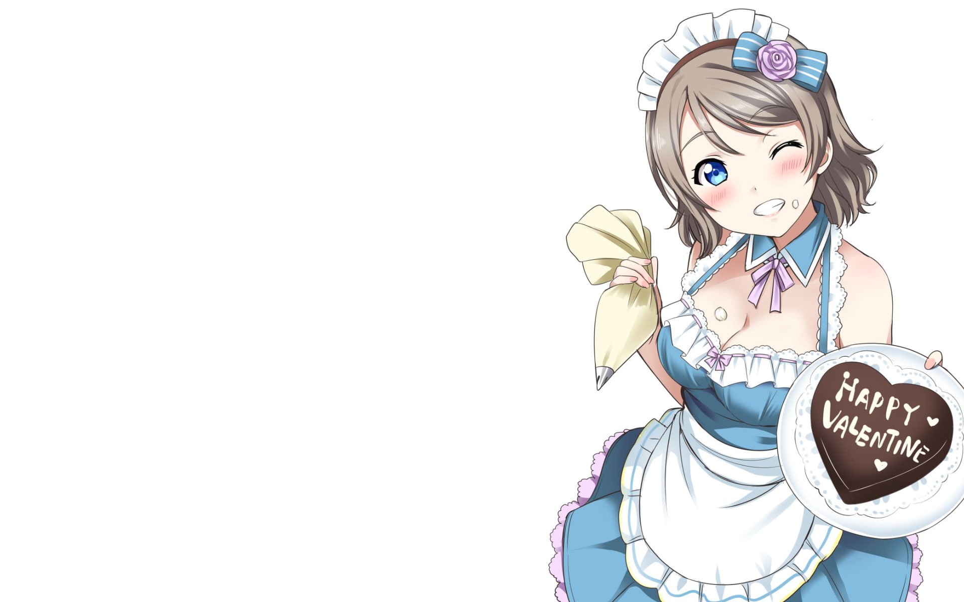 Love Live!, 1080P, white  background, Watanabe You, Love Live! Sunshine, Valentines Day, anime, HD Wallpaper