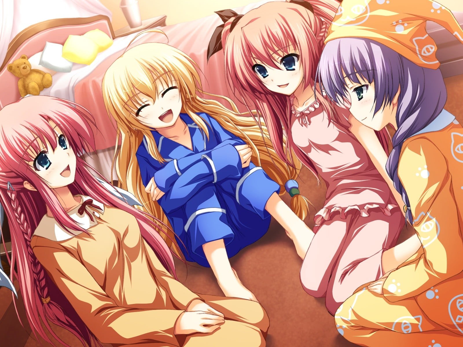 visual novel, art and craft, celebration, disguise, male likeness, people, indoors, human representation, lifestyles, pink pajamas, Nikaidou Reika, representation, HD Wallpaper