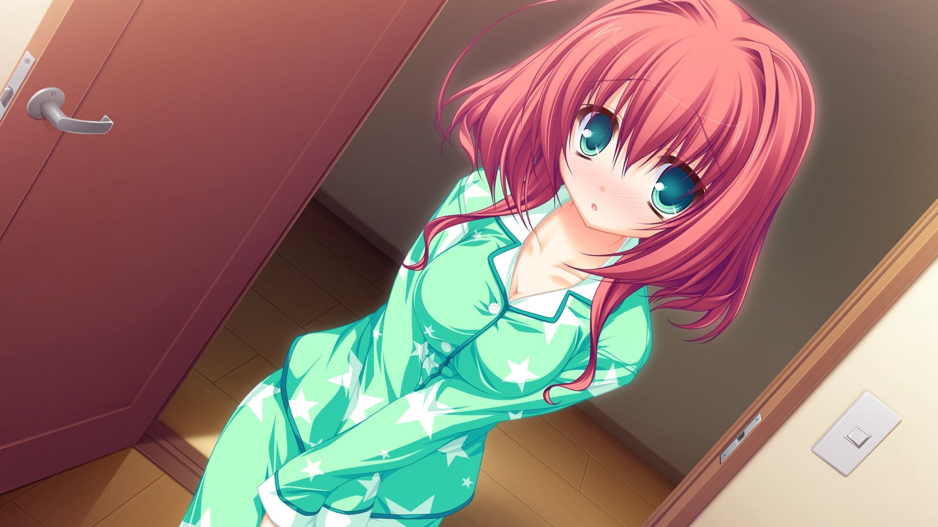 hayama mai, representation, anime, computer Graphic, females, 1080P, door, character, technology, indoors, haired, cute, pajamas, vector, lunaris filia, HD Wallpaper