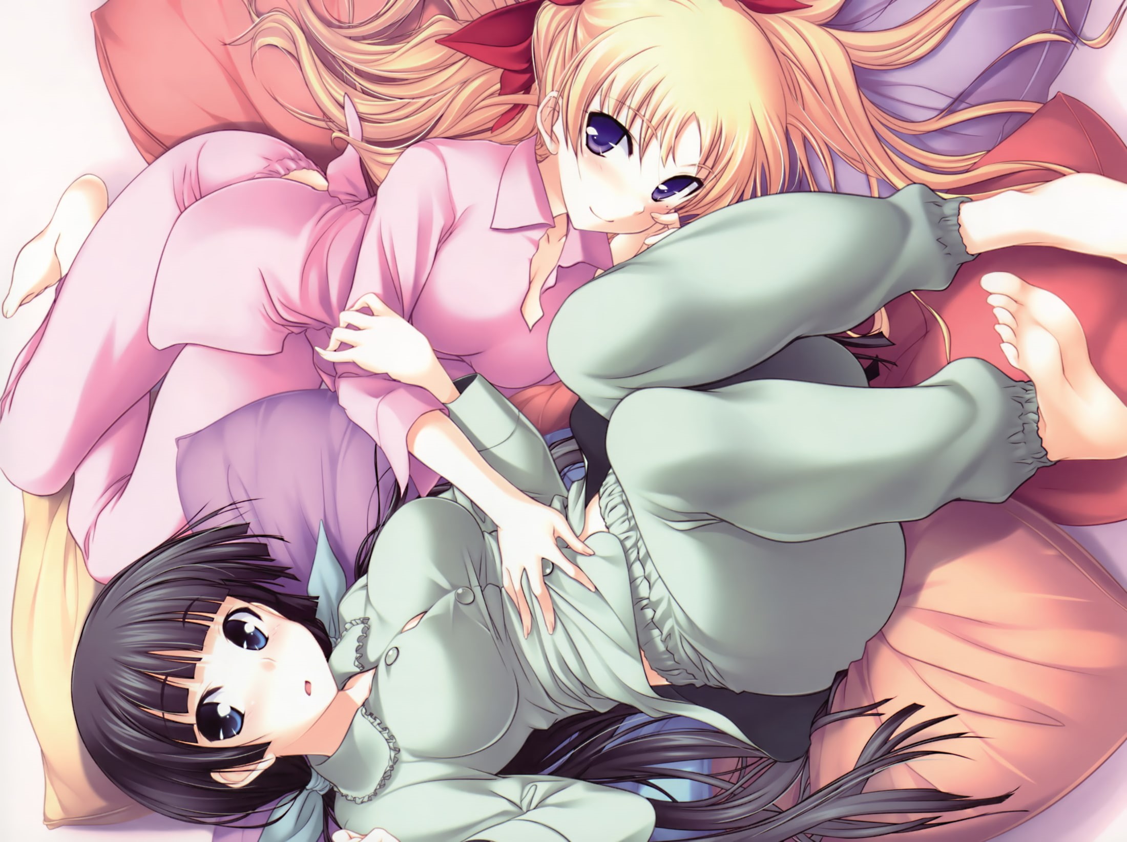 watashi, mayuzumi, friedrich, kawagishi, yukie, keitarou, koi, shinasai, tagme, maji, pajamas, blonde, hair, black, christiane, 1080P, girls, HD Wallpaper