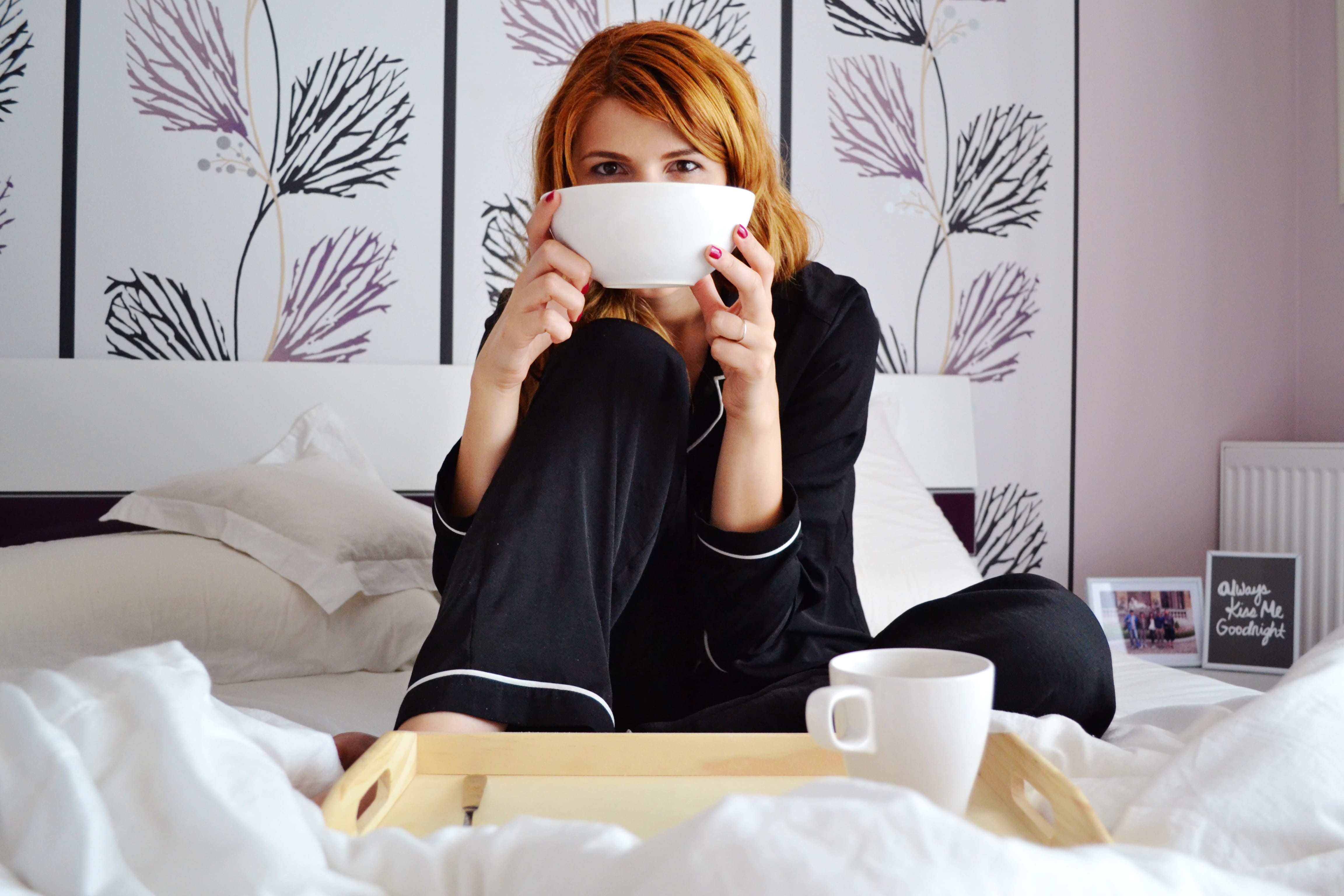 fashion, tea - hot drink, cup, holding, tea cup, person, bowl, food and drink, room, sitting, bedroom, young women, relaxation, coffee - drink, sit, contemplation, HD Wallpaper