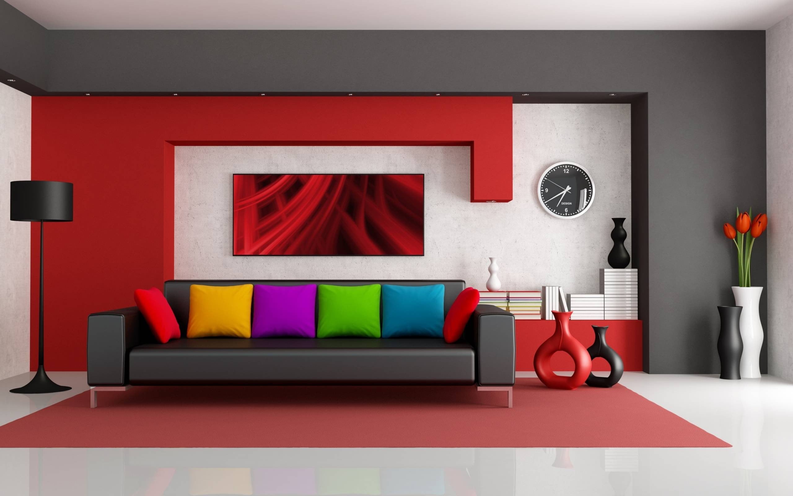 red, electric lamp, lighting equipment, three dimensional, technology, lifestyles, indoors, living room, pillow, apartment, wealth, no people, flooring, HD Wallpaper