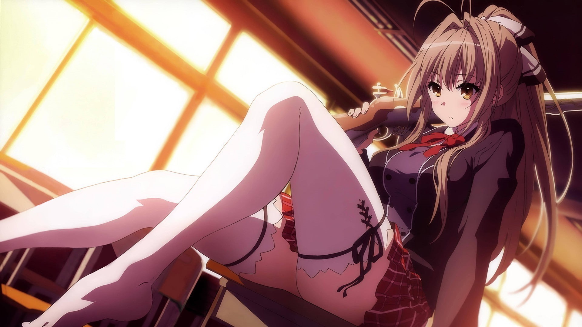 hairstyle, anime girls amagi brilliant park sento isuzu, amusement park, human representation, 1080P, representation, clothing, looking at camera, day, HD Wallpaper