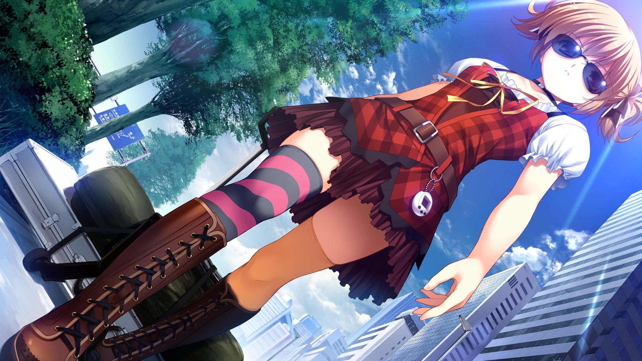 group, anime girls, uSA, outdoors, leisure activity, haired, Irisu Makina, stockings, computer Graphic, sky, tilt, people, 2K, clothing, blue, knee-highs, HD Wallpaper