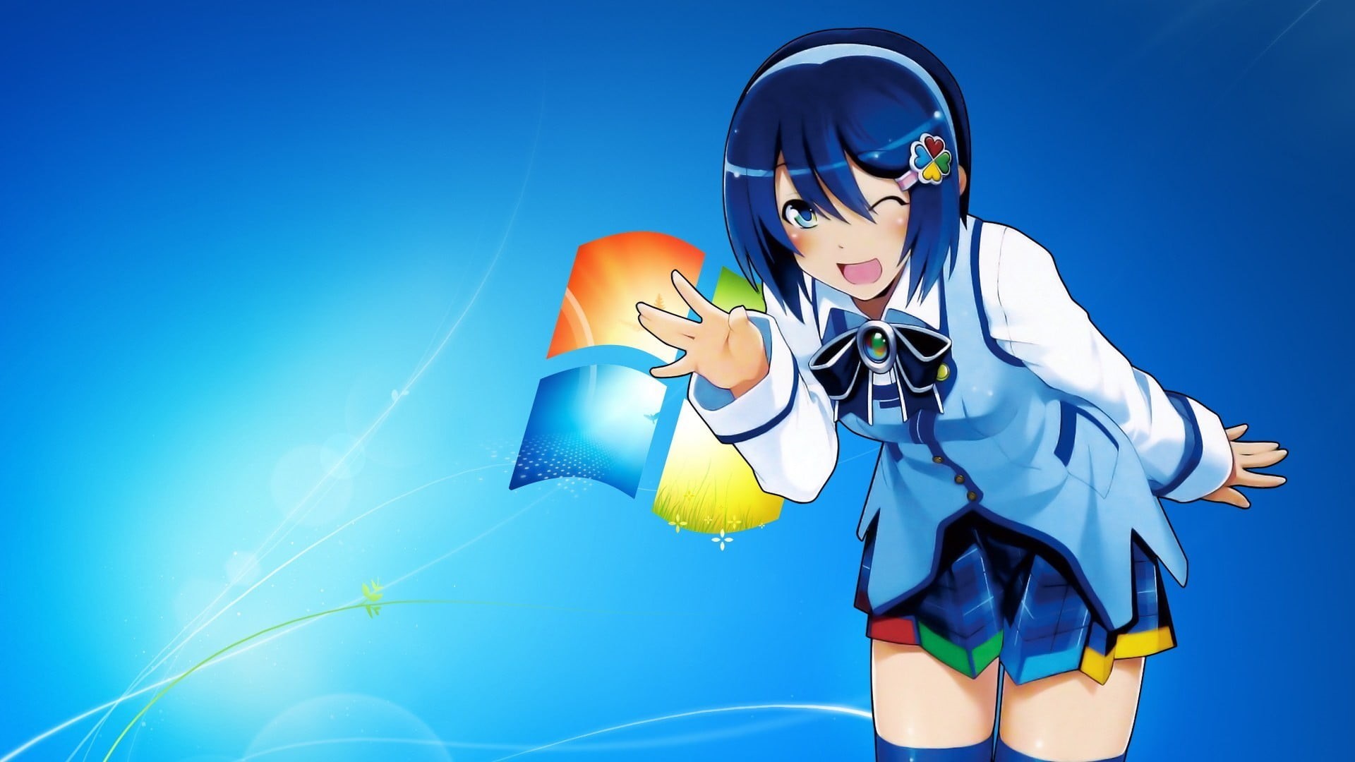 beautiful woman, adult, standing, front view, beauty, blue, colored background, indoors, arms raised, haired, women, anime, studio shot, one person, nature, HD Wallpaper