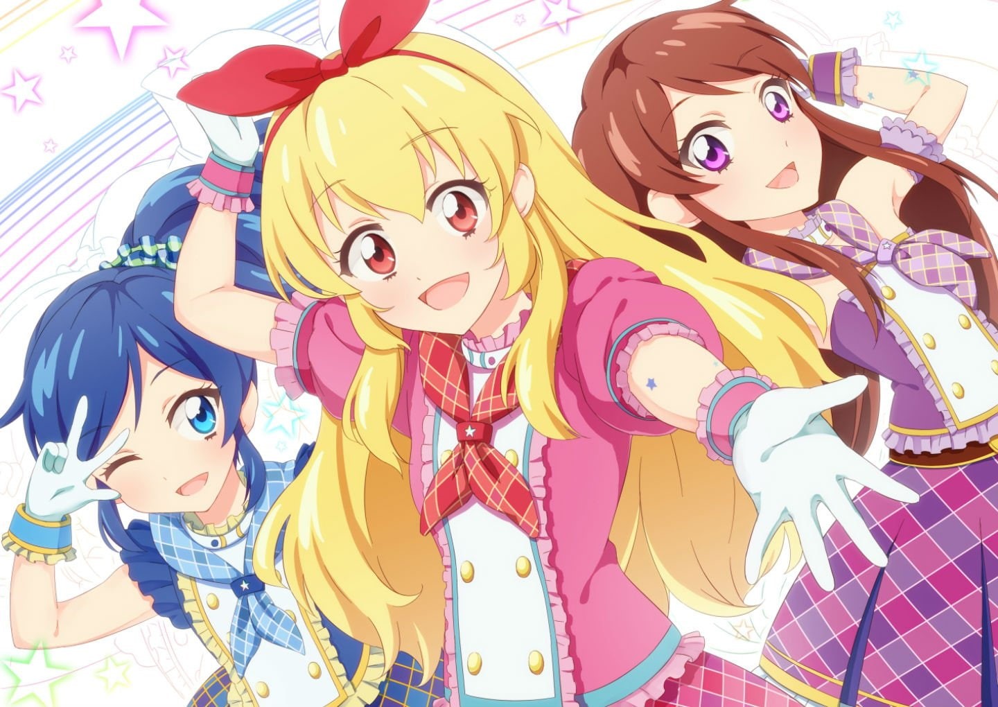 purple, eyes, long, gloves, shibuki, aikatsu, ponytail, brown, aoi, skirt, headband, 720P, hair, red, blush, blue, kiriya, ran, blonde, HD Wallpaper