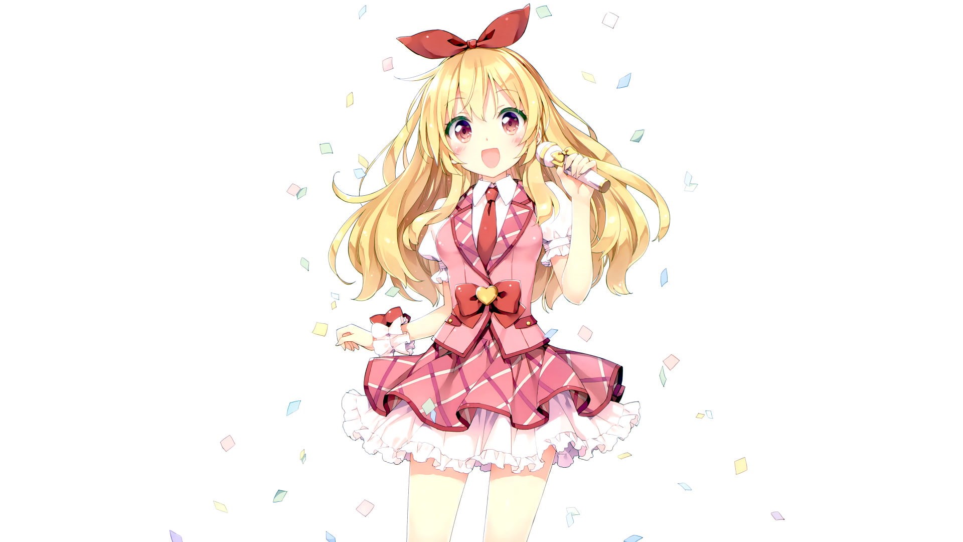 Aikatsu!, indoors, Ichigo Hoshimiya, women, studio shot, blond hair, beauty, looking at camera, copy space, one person, young adult, white background, art and craft, HD Wallpaper