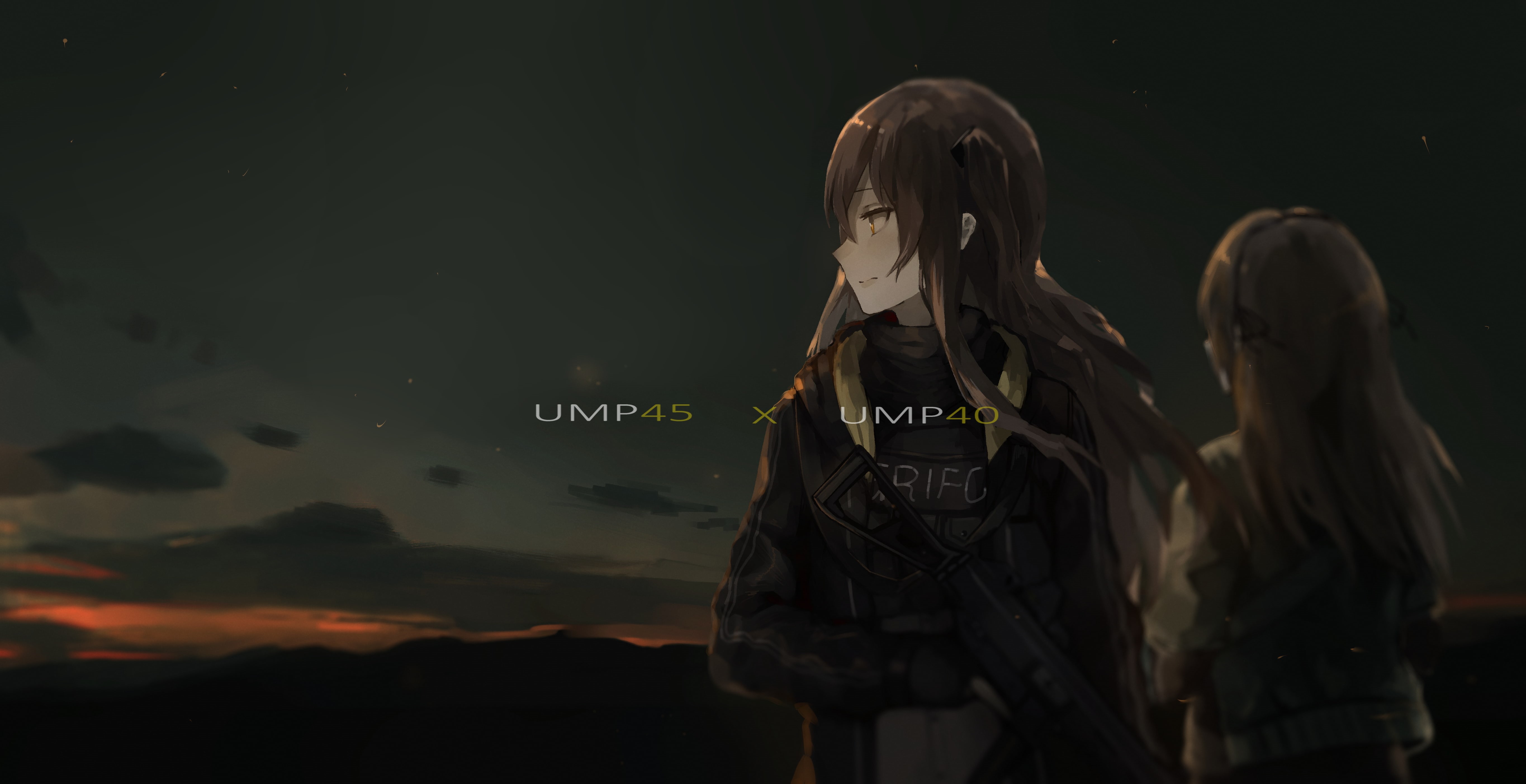 5K, sky, UMP45, anime girls, anime, Girls Frontline, brunette, dark, HD Wallpaper