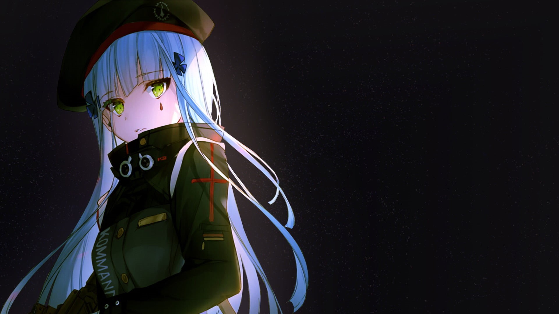 dark, sky, HK416 (Girls Frontline), standing, one person, stars, representation, low angle view, Girls Frontline, nature, belief, lifestyles, leisure activity, HD Wallpaper
