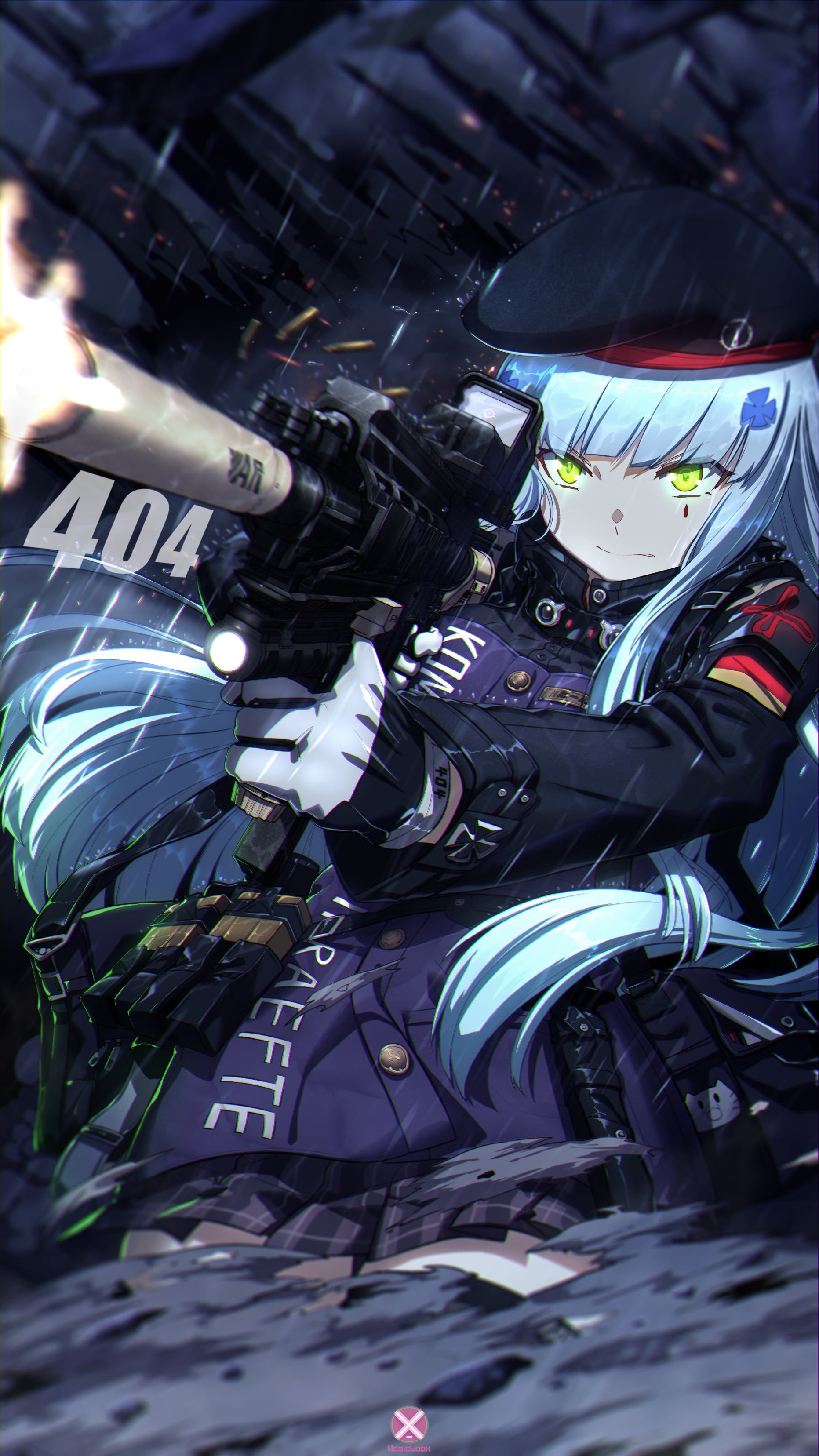 artwork, rain, long hair, Girls Frontline, 2K, digital art, anime, anime girls, HK416 (Girls Frontline), girls with guns, vertical, Girls Frontline, portrait display, Phone HD Wallpaper