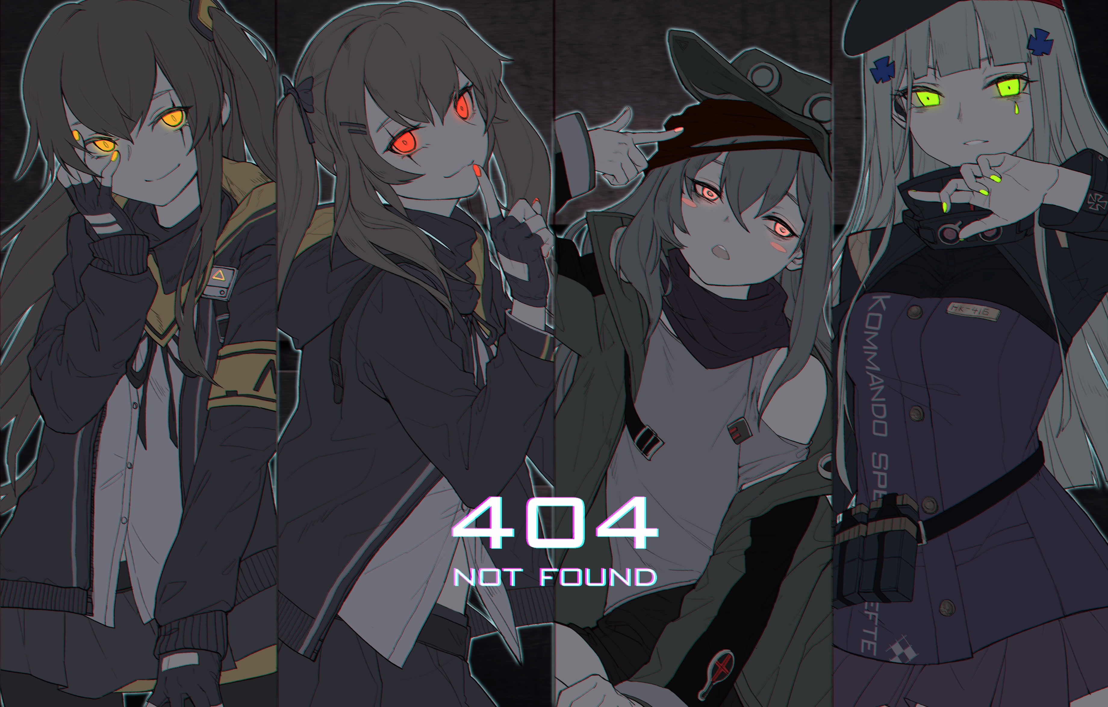 anime, artwork, digital art, pink eyes, Girls Frontline, HK416 (Girls Frontline), UMP9 (Girls Frontline), long hair, ump45 (Girls Frontline), anime girls, HD Wallpaper
