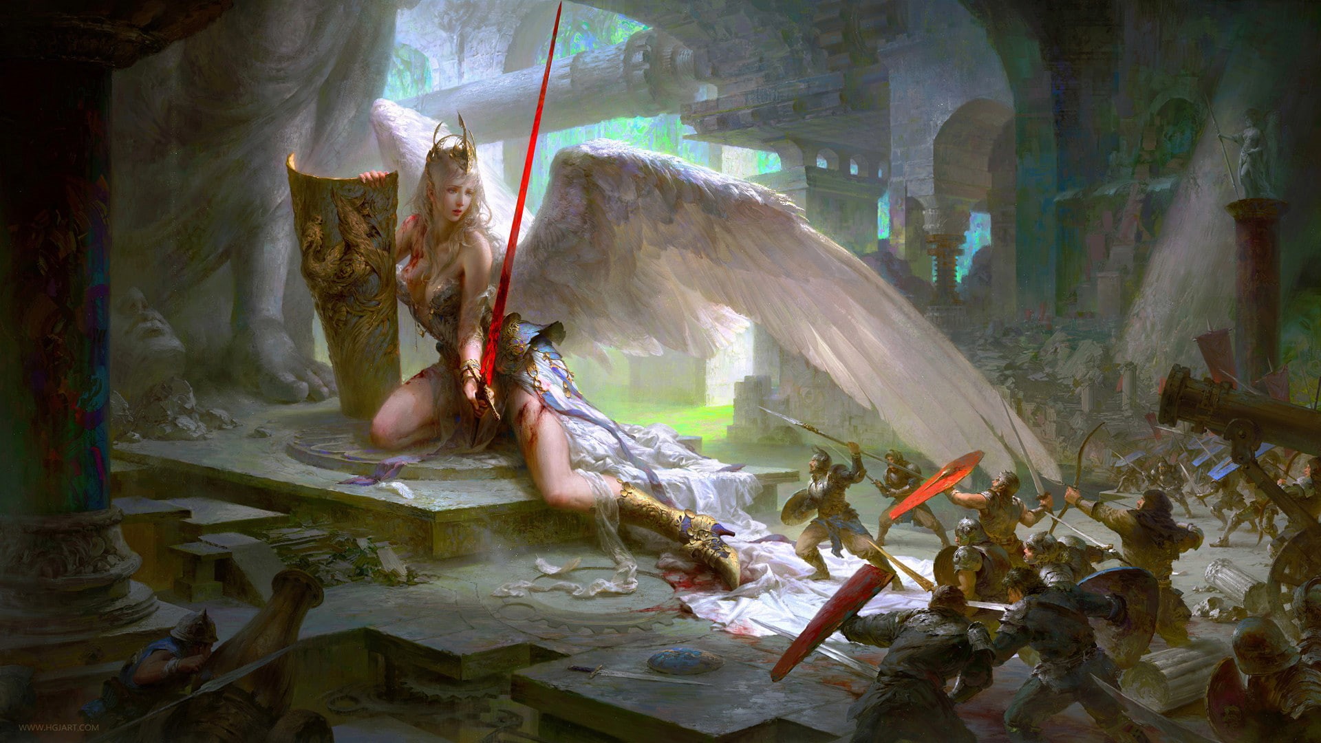 fantasy girl, army, warrior, 1080P, women, fantasy art, soldier, angel, medieval, artwork, HD Wallpaper