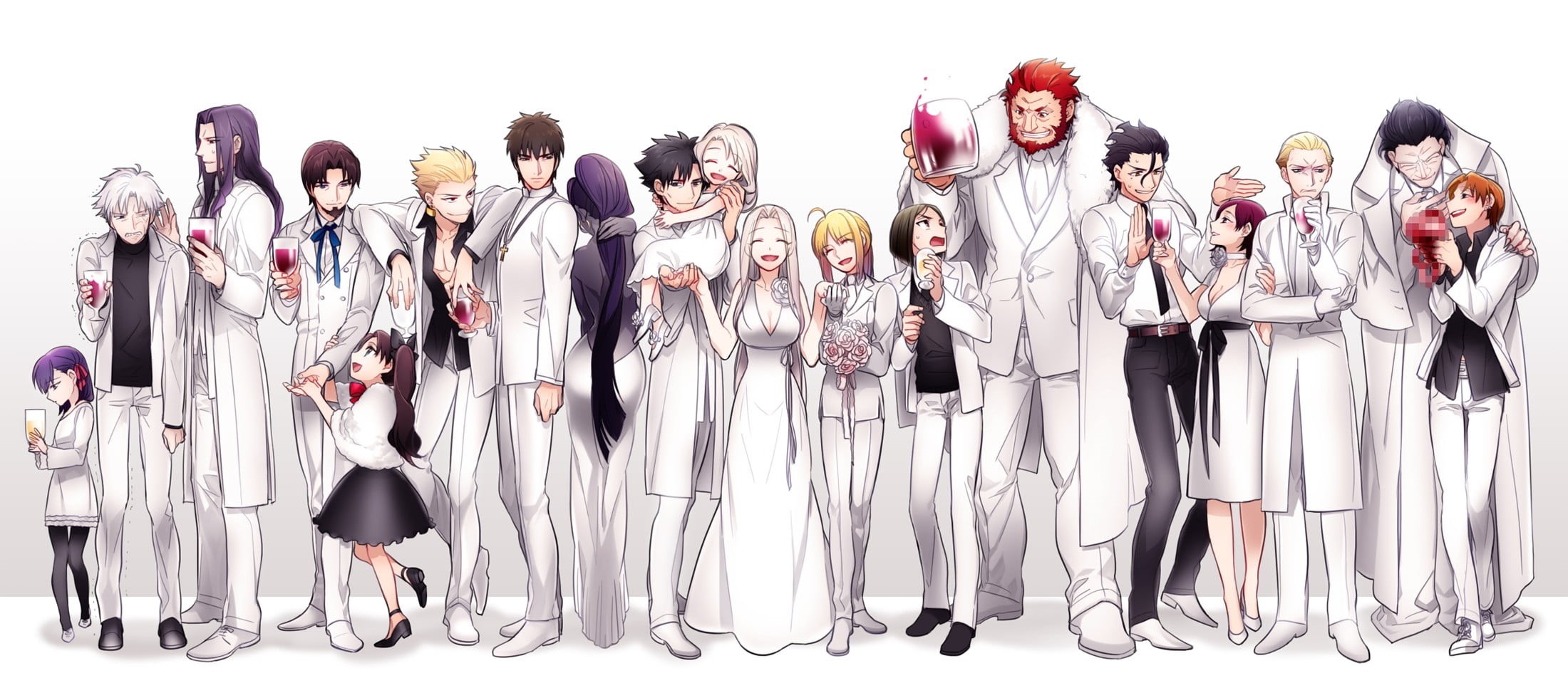 clothing, business person, Tokiomi Tohsaka, illustration, uniform, Matou Sakura, Fate/Zero, indoors, cut out, Gilgamesh, business, Saber, large group of people, HD Wallpaper