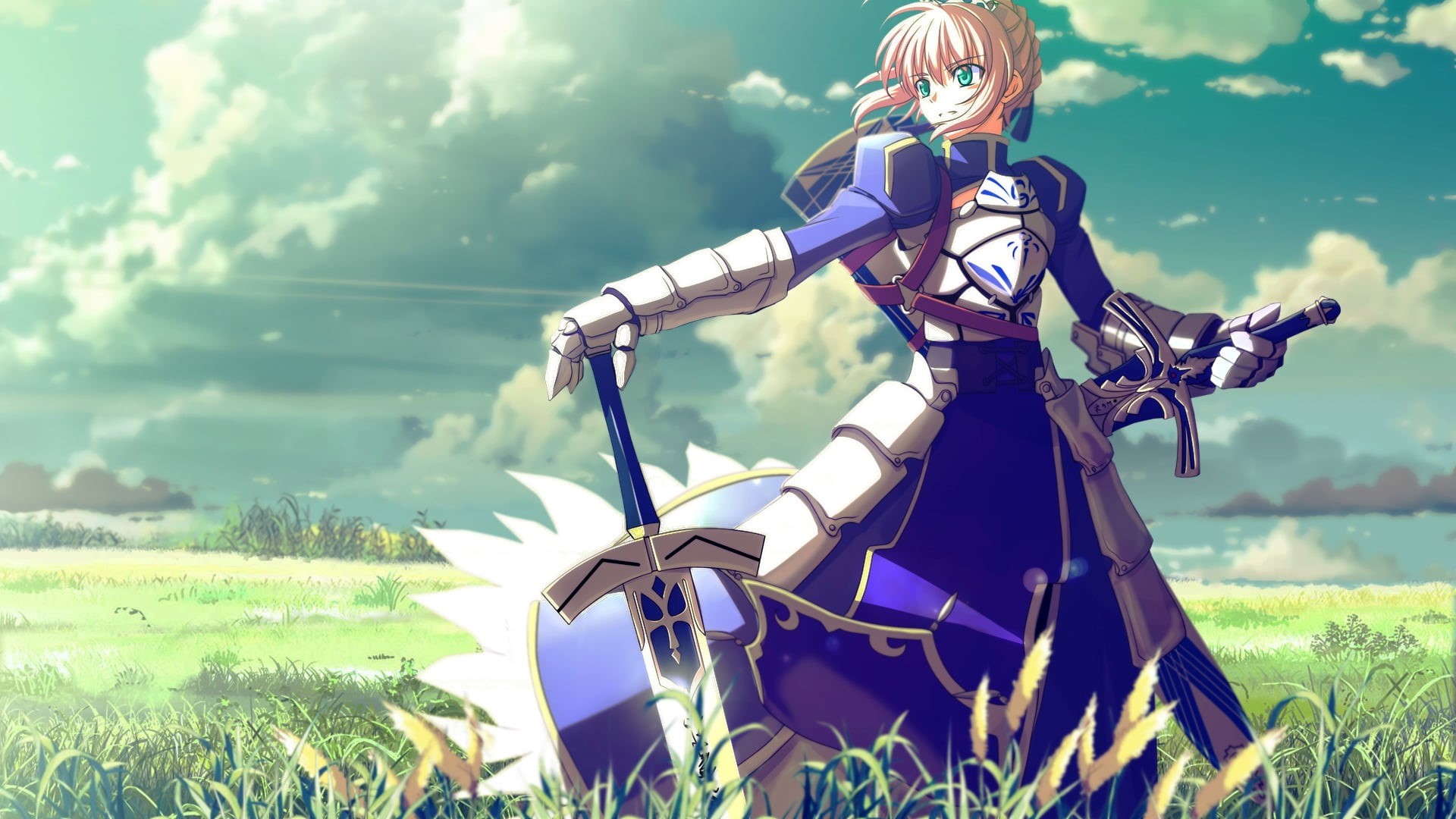 outdoors, field, beauty in nature, land vehicle, cloud - sky, land, anime girls, sunlight, focus on foreground, mode of transportation, activity, HD Wallpaper