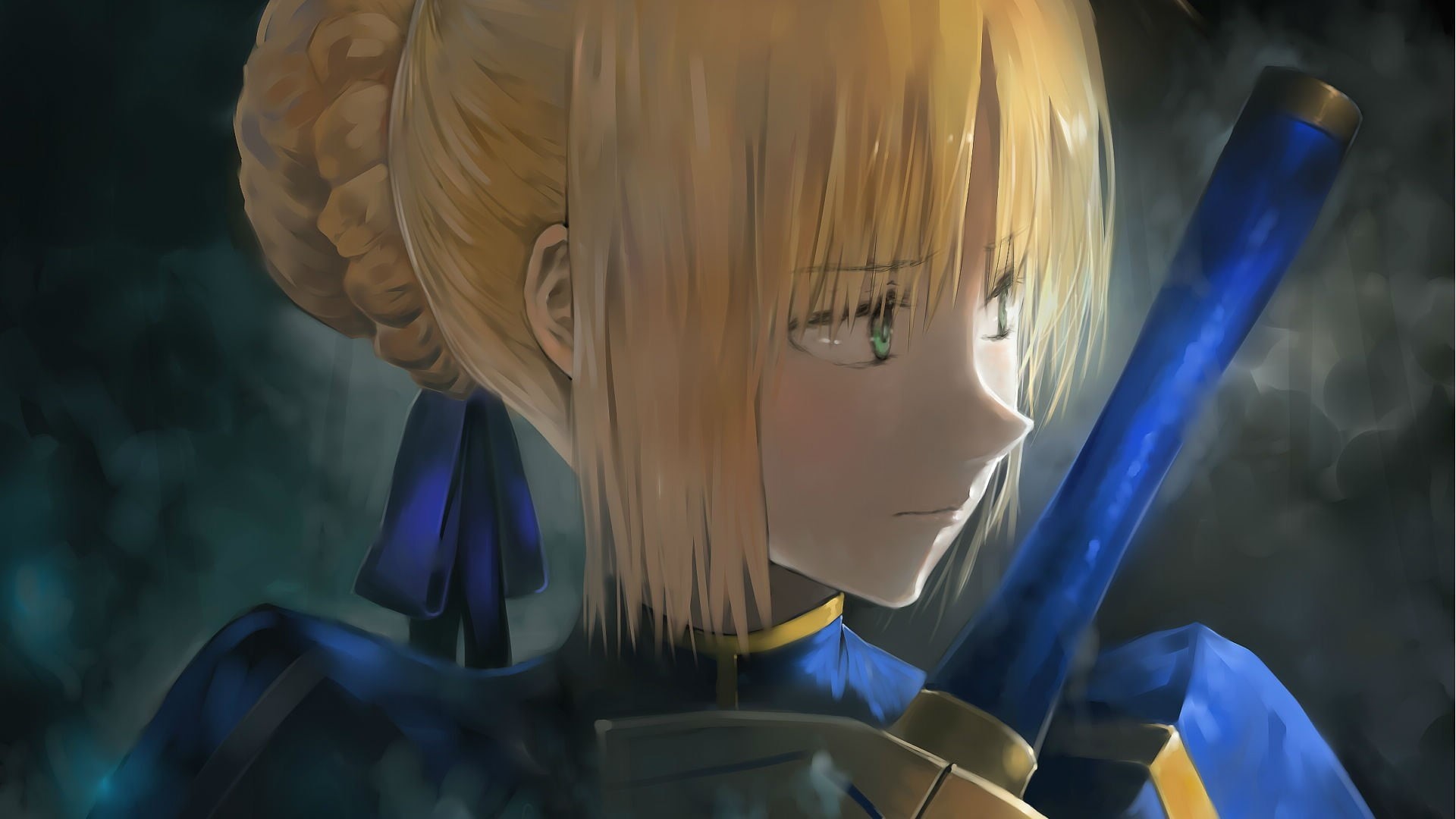 sculpture, character, focus on foreground, no people, blue, indoors, blonde, anime, studio shot, anime girls, Saber, art and craft, Fate Series, nature, HD Wallpaper