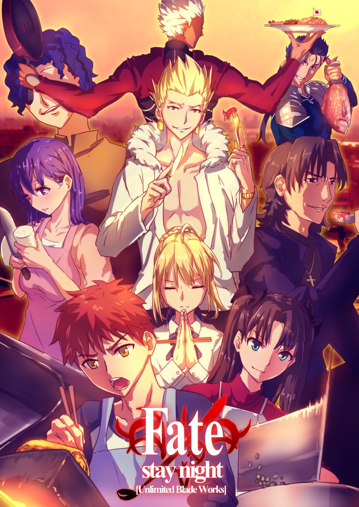 human representation, Fate/Stay Night: Unlimited Blade Works, outdoors, illuminated, celebration event, 720P, Gilgamesh, group of people, people, real people, Phone HD Wallpaper