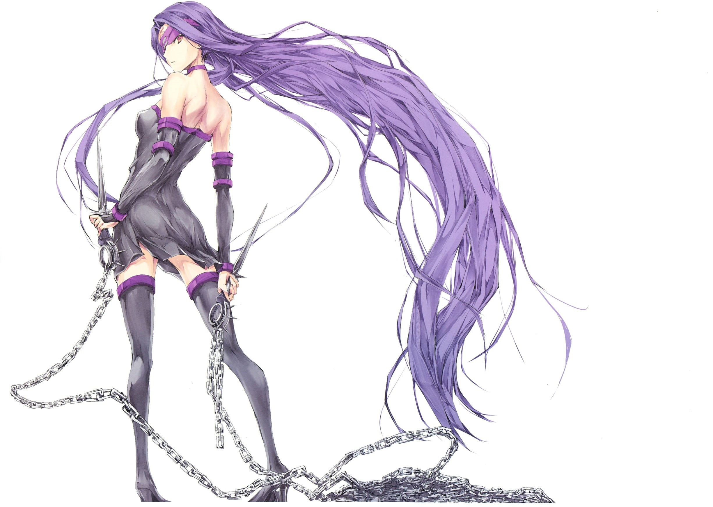 cut out, close-up, fashion, 1080P, Rider (Fate/Stay Night), haired, complexity, art and craft, creativity, abstract, purple, holding, chains, hair, female, HD Wallpaper