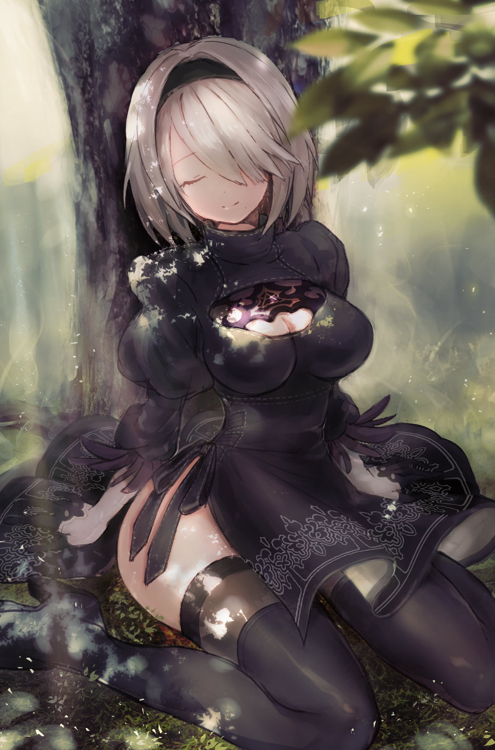 clothing, anime, forest, 2B (Nier: Automata), underwater, water, white, real people, glass - material, one person, anime girls, women, adult, people, fantasy, Phone HD Wallpaper