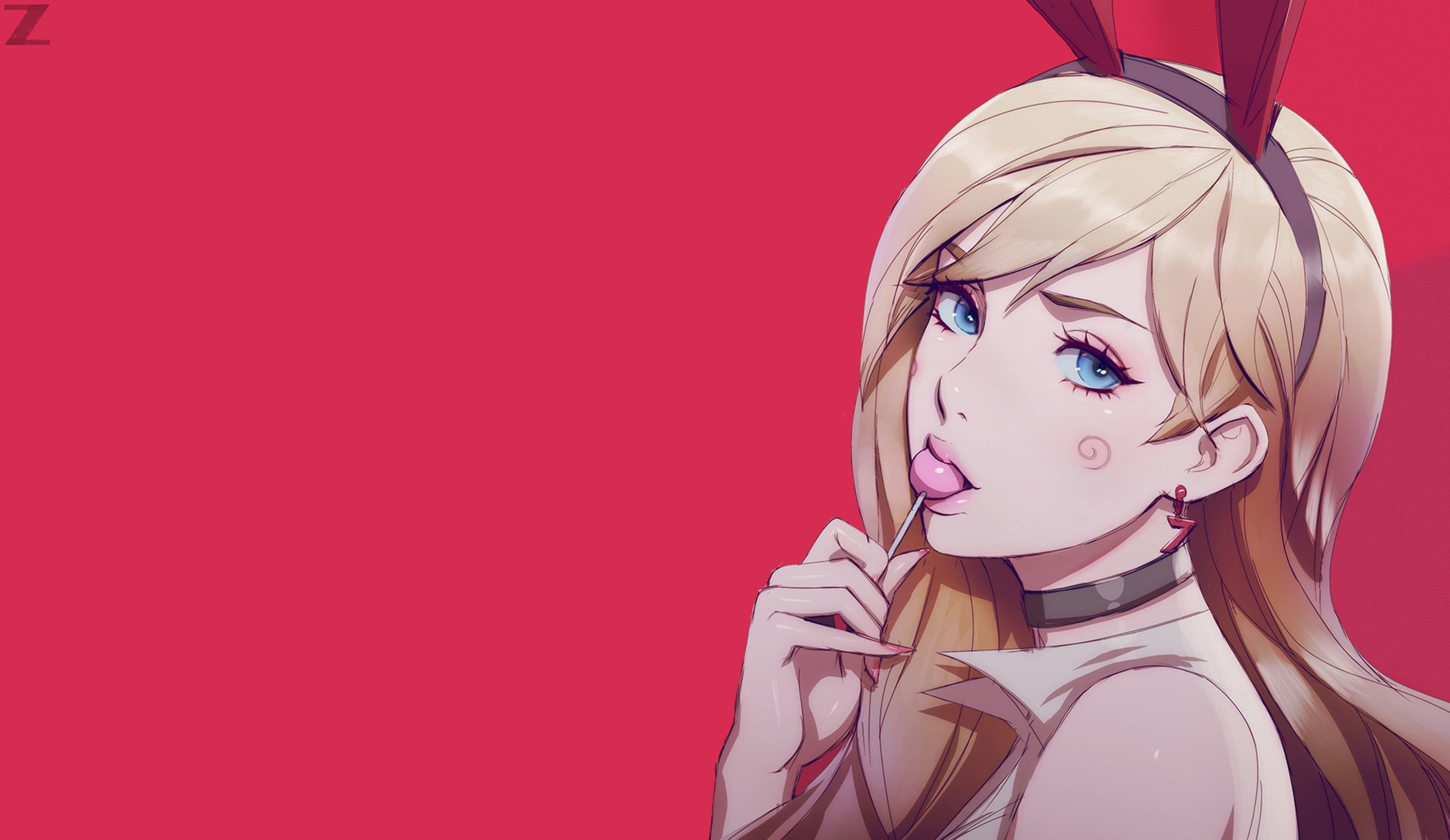 Lollipop, Girl, Anime, Original, 2K, Blonde, Blue Eyes, Face, HD Wallpaper